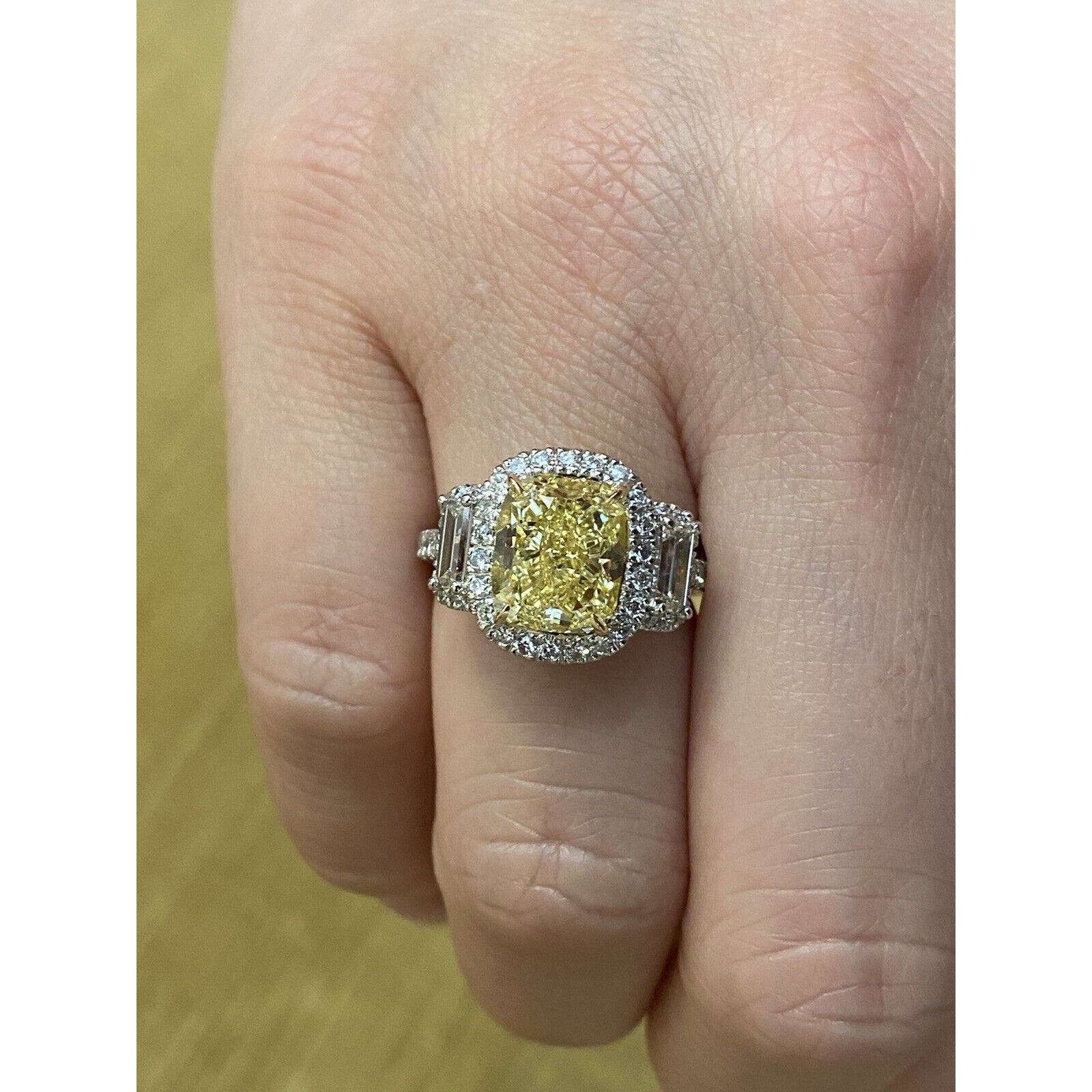 GIA 4.02 ct Fancy Yellow Cushion VS1 Diamond Ring in Plat & 18k Gold - HM2384BV