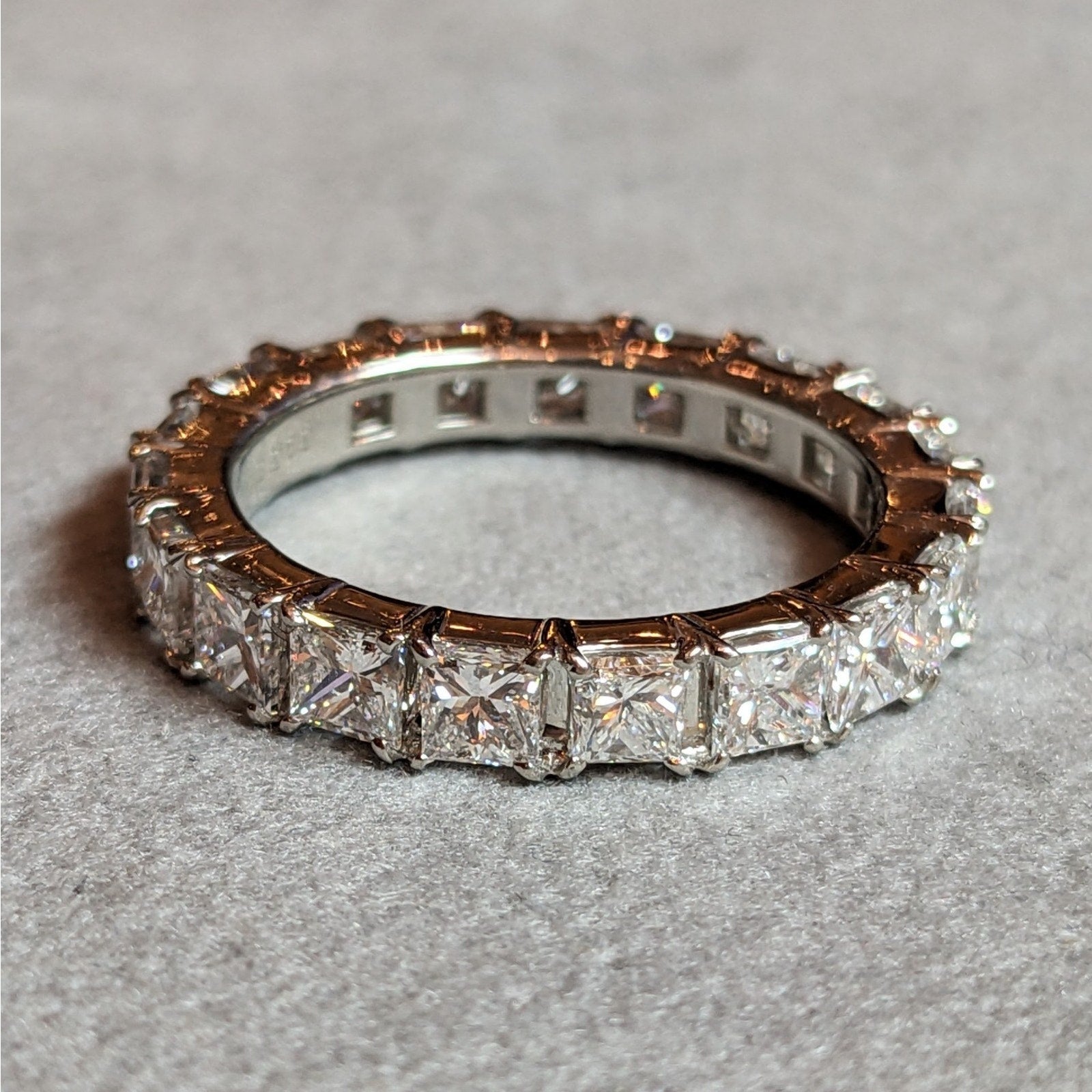 Natural Princess Cut Diamond Eternity Band 3.97 ct Size 8 in Platinum