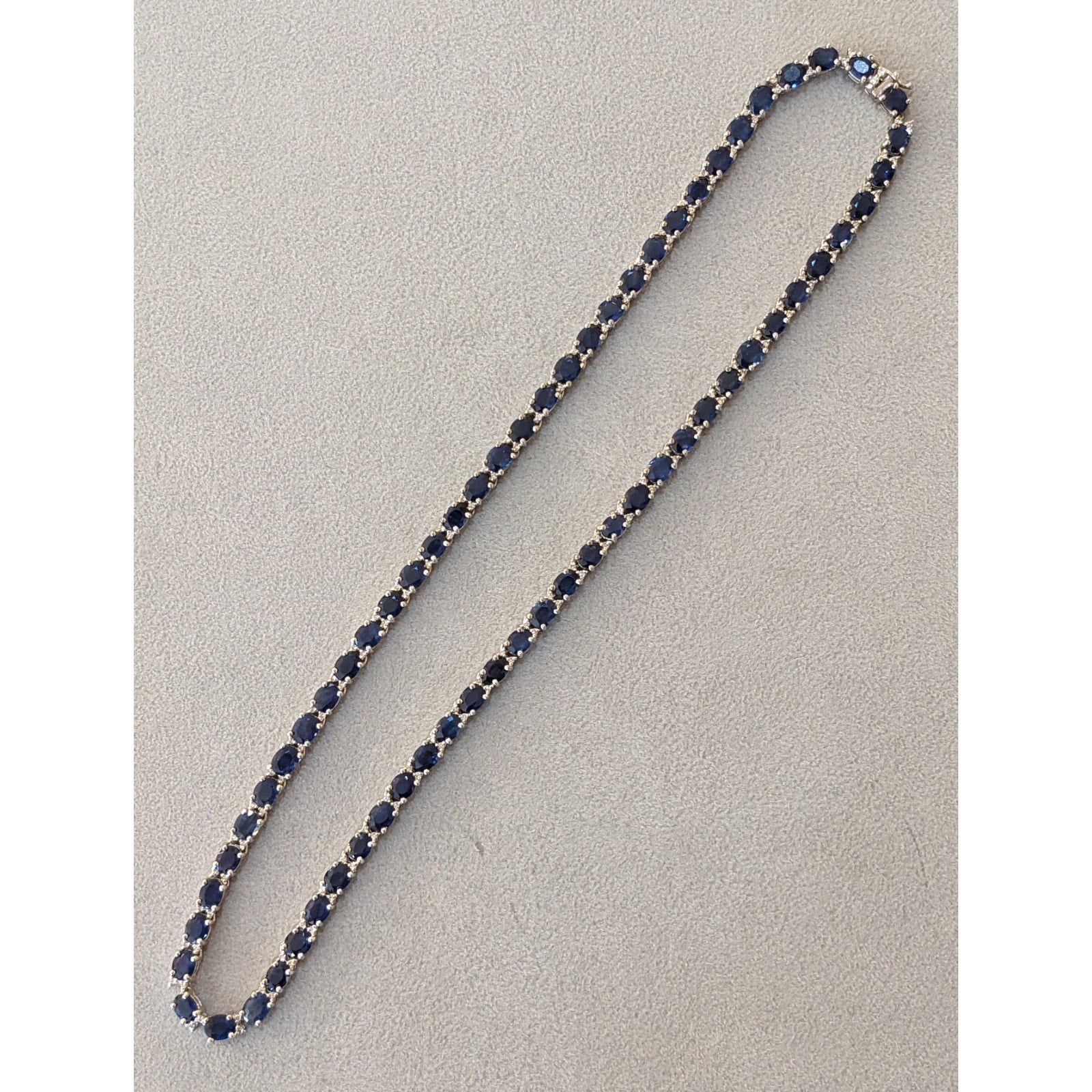 Natural Blue Sapphire and Diamond Choker Necklace in 18k White Gold