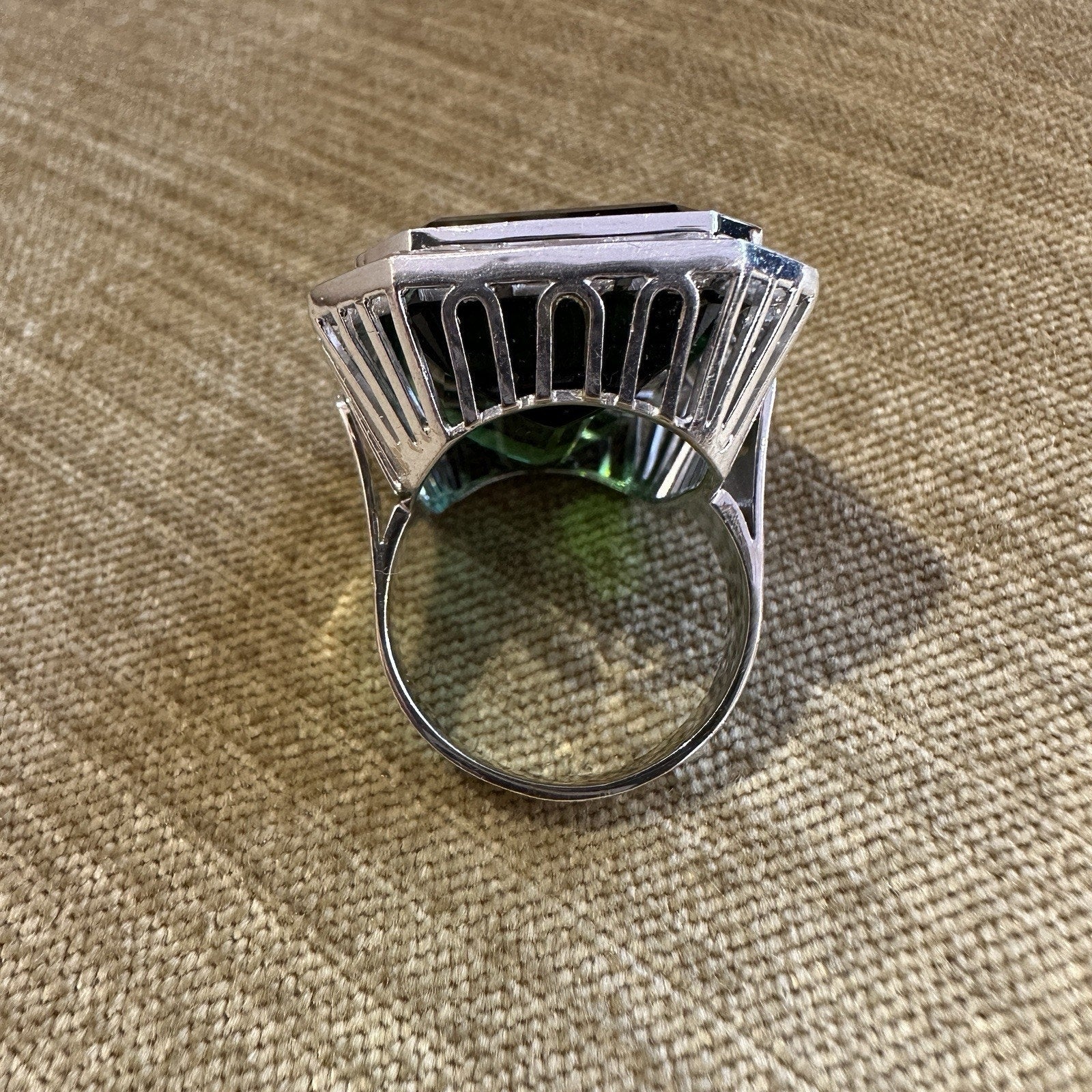 GIA 43 ct Green Tourmaline & Diamond Halo Cocktail Ring 18k White Gold