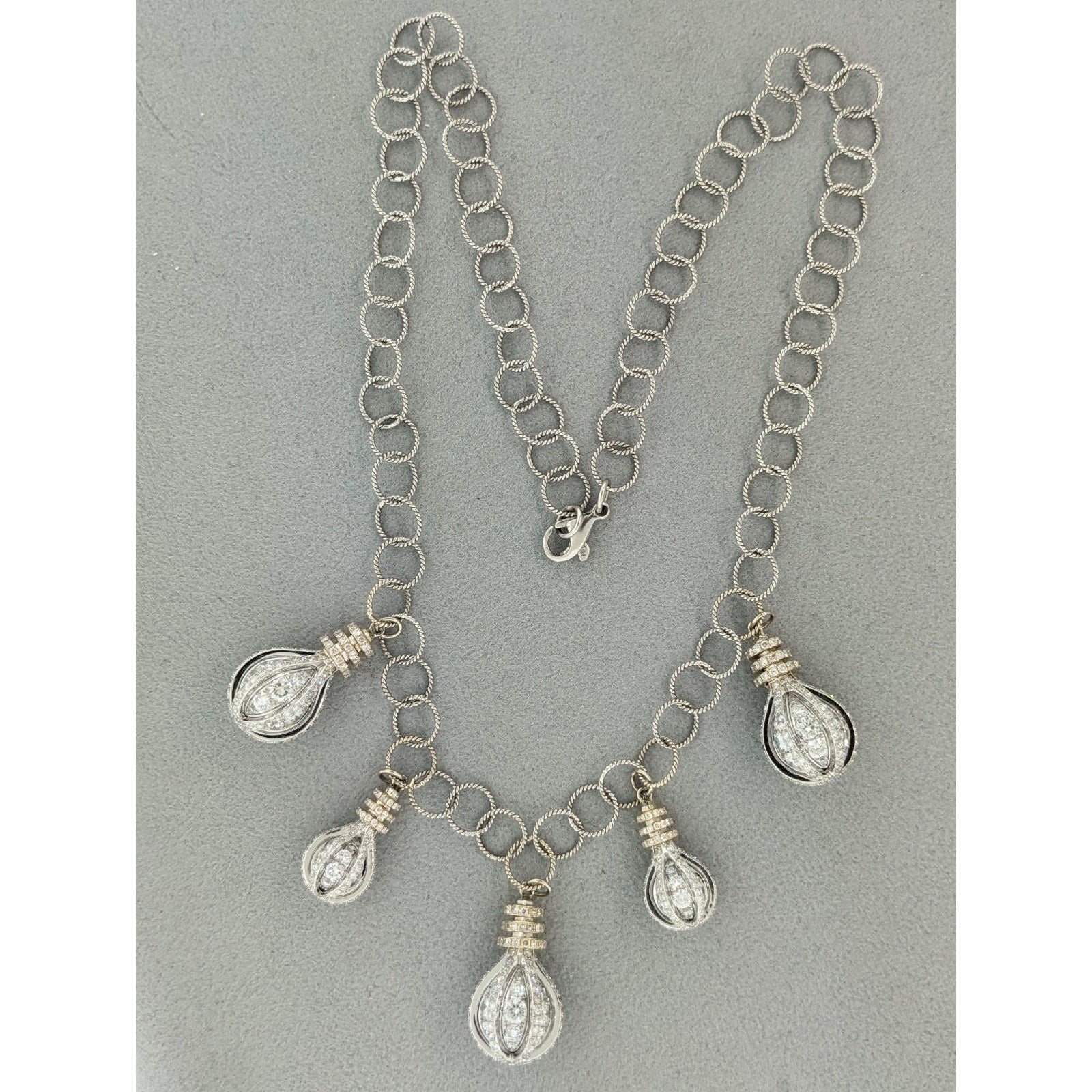 Diamond Hanging Lightbulb Charm Necklace in 18k White and Yellow Gold
