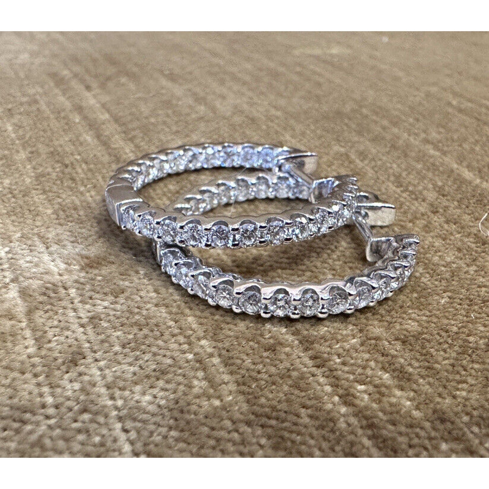 2 cts Single Row Diamond Round Hoop Earrings in 18k White Gold