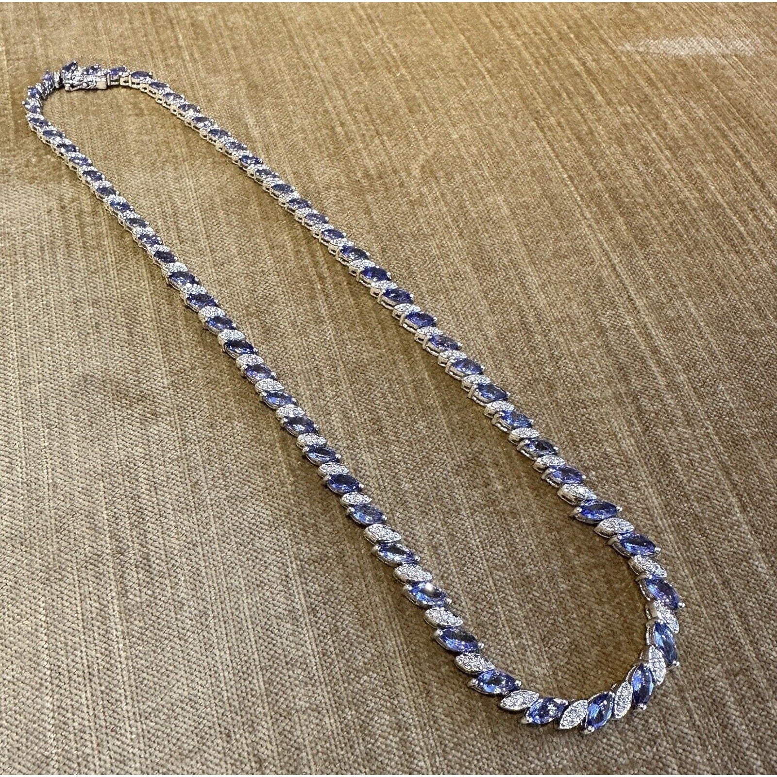 Marquise Tanzanite and Round Diamond Necklace in 18k White Gold
