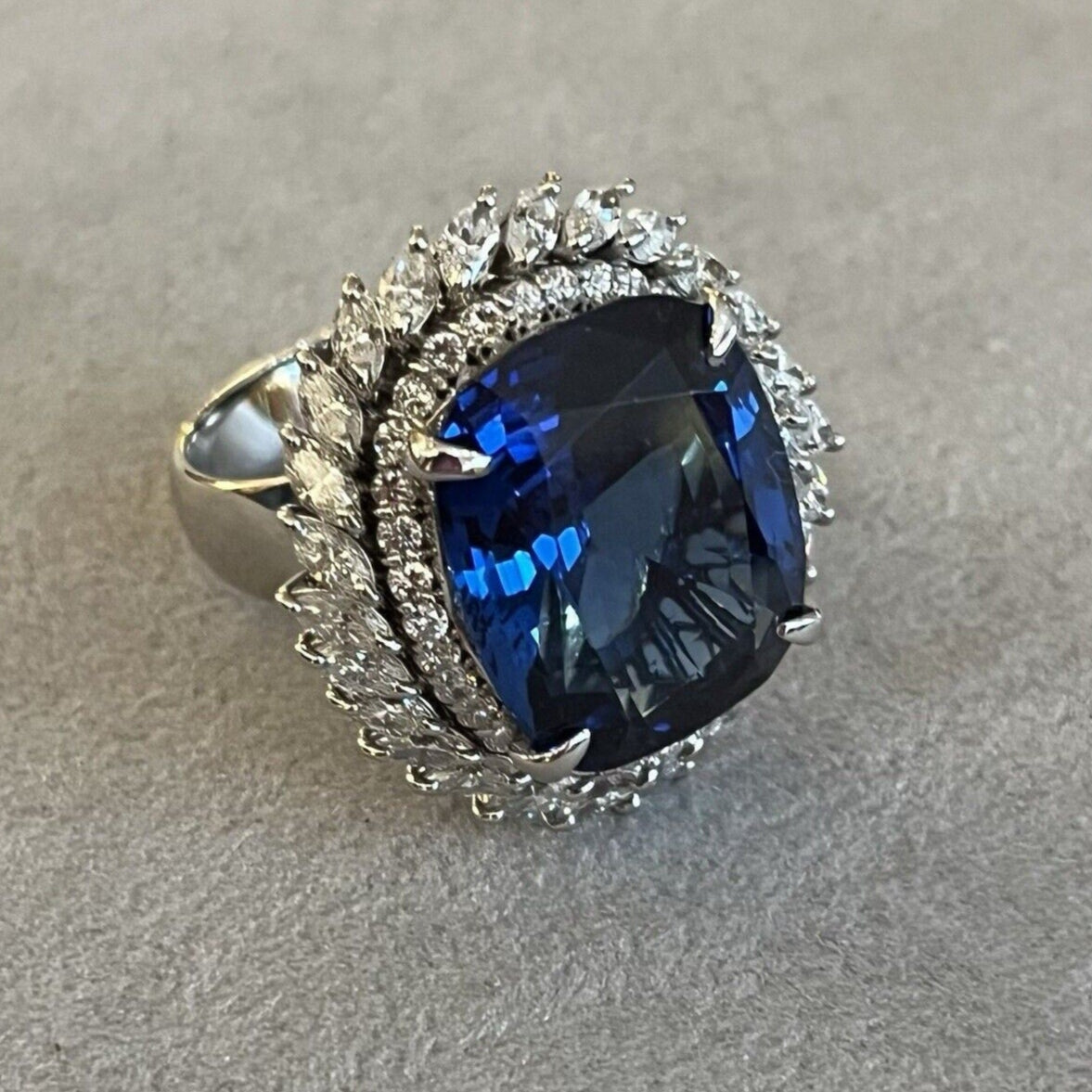 GIA Natural 16.63 ct Tanzanite and Diamond Ring in Platinum
