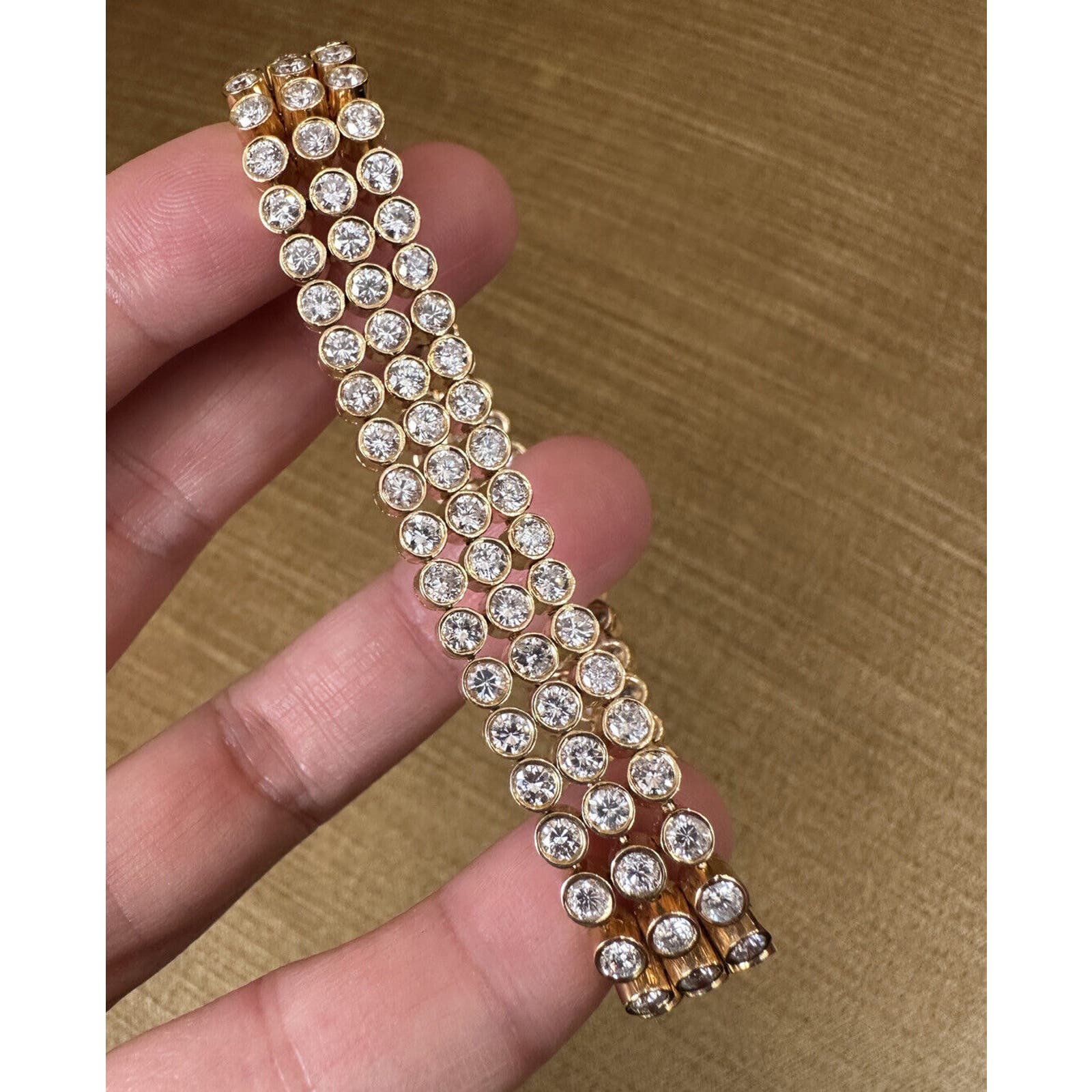 12.42cts Three Row Bezel Set Diamond Bracelet in 18k Yellow Gold - HM2143VA