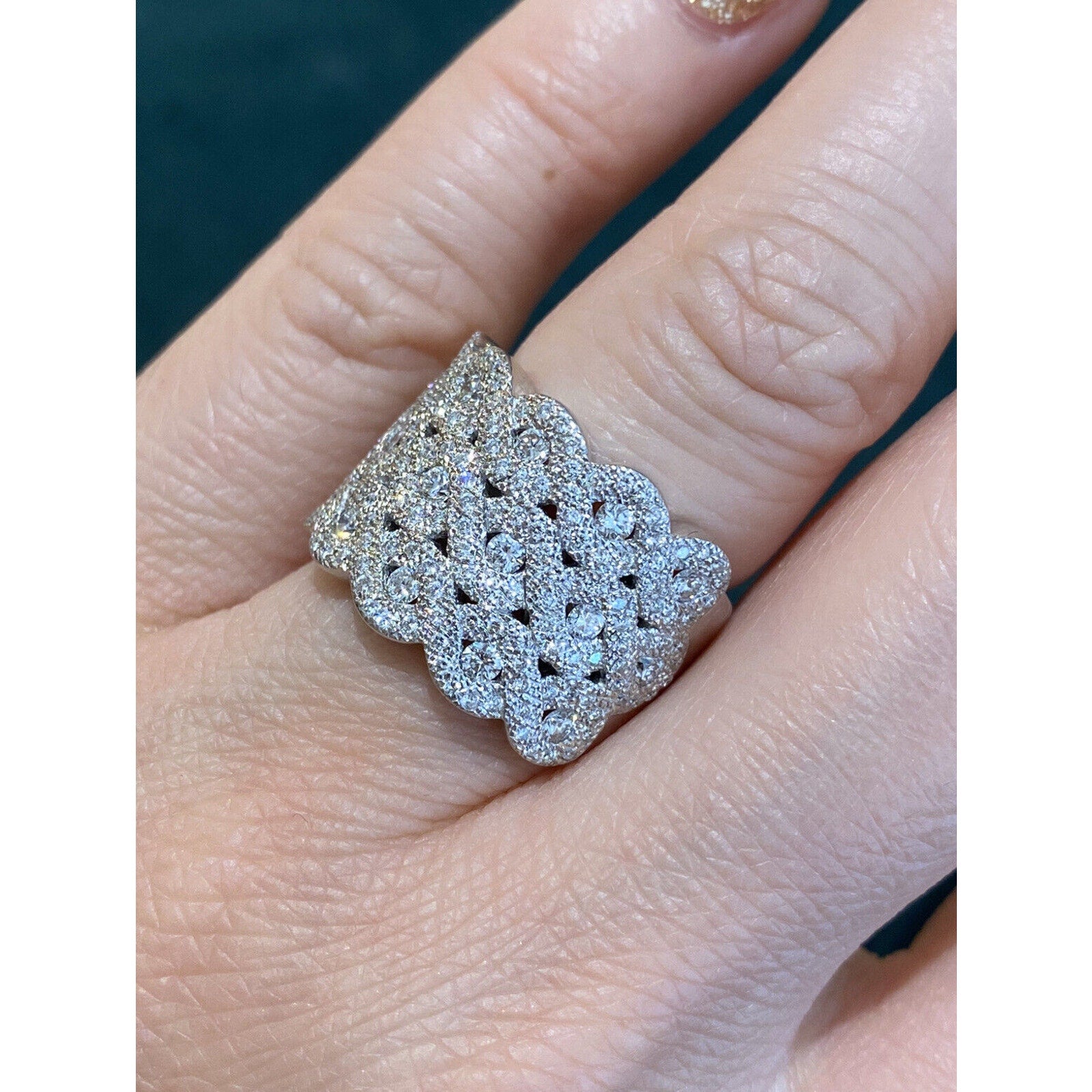 Wide Diamond Cocktail Band Ring 1.44 cttw in 18k White Gold