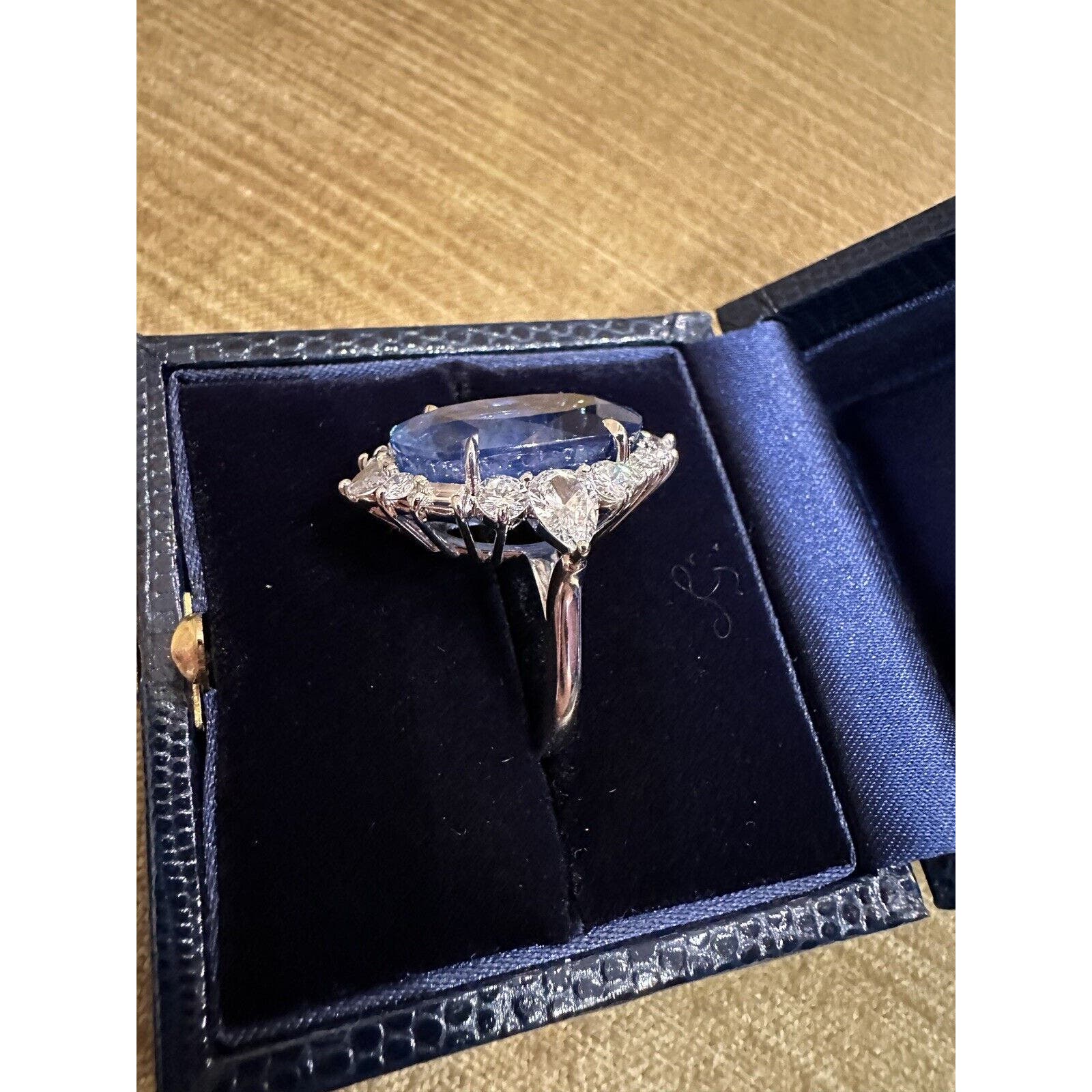 GRS Certified 19.17 ct Ceylon Sapphire 18k&16k White Gold Diamond Ring -HM2457SZ