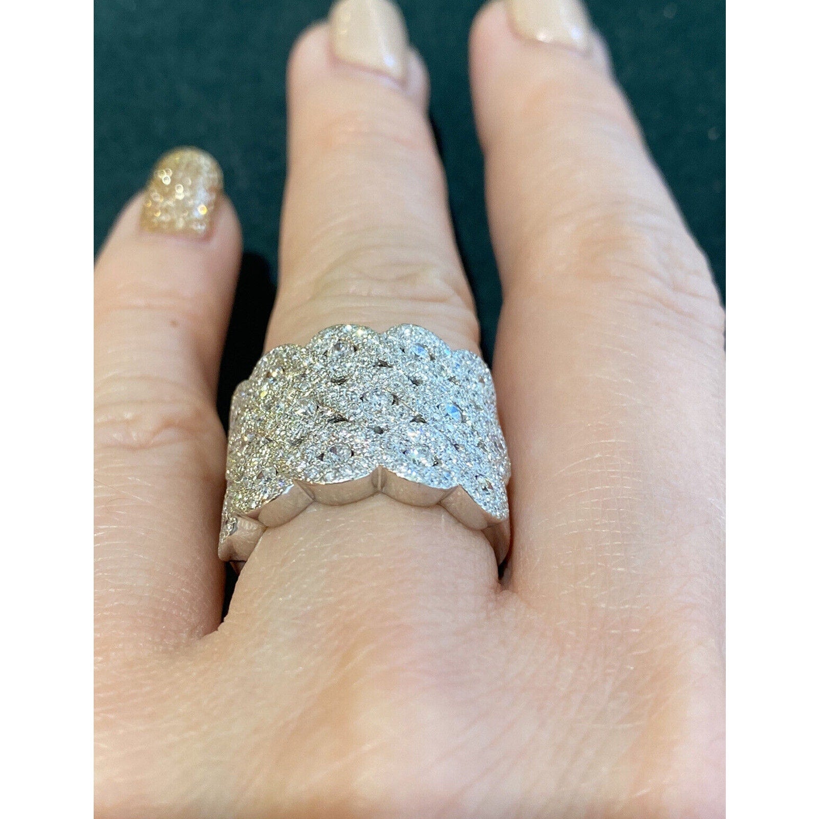 Wide Diamond Cocktail Band Ring 1.44 cttw in 18k White Gold