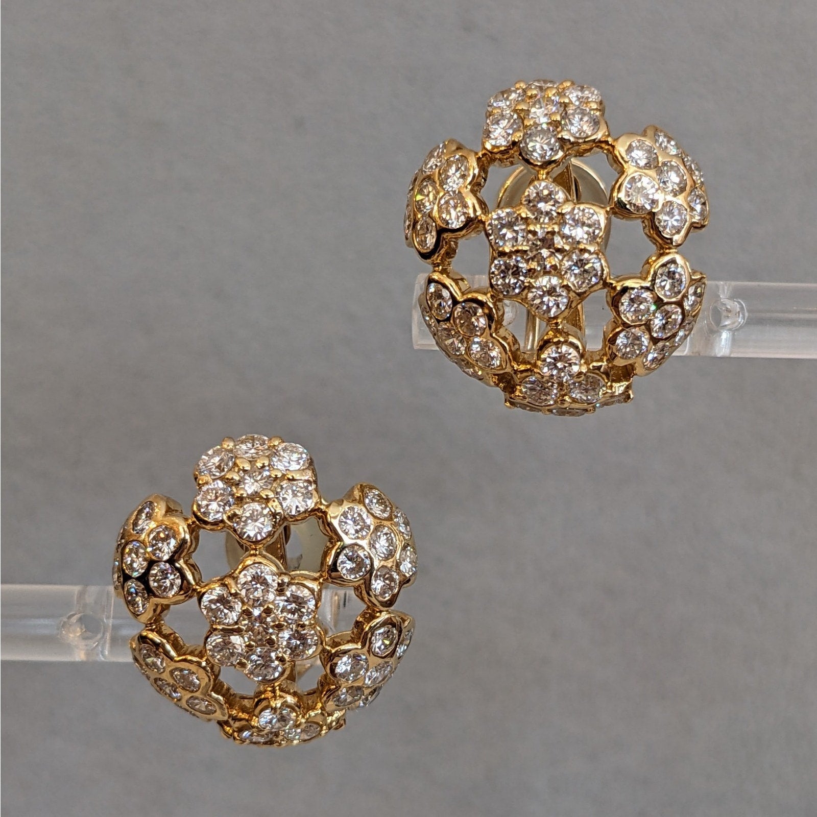 Diamond Floret Cluster Earrings 4.65 cttw in 18k Yellow Gold
