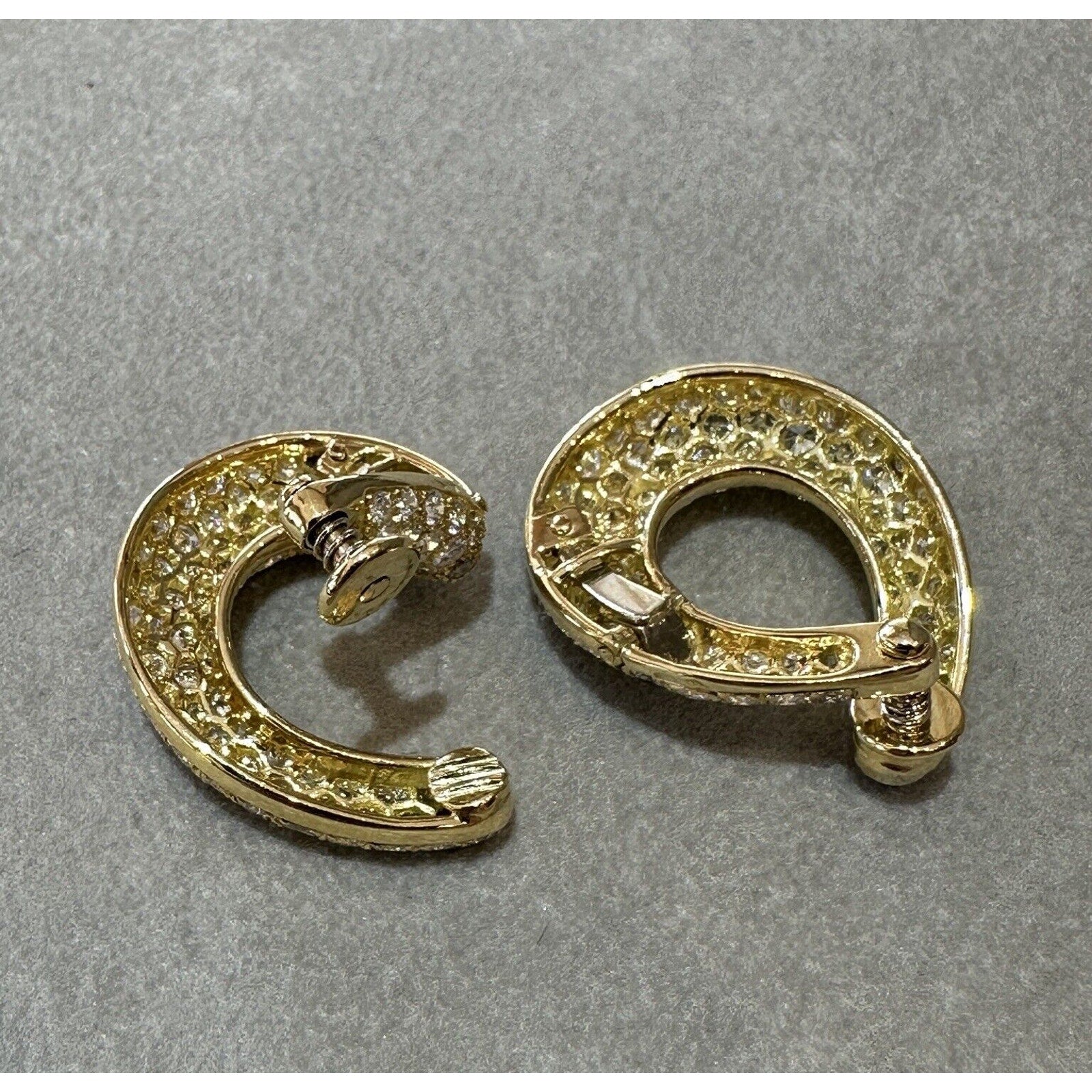 French Pave Diamond Crescent Hoop Earrings in 18k Yellow Gold