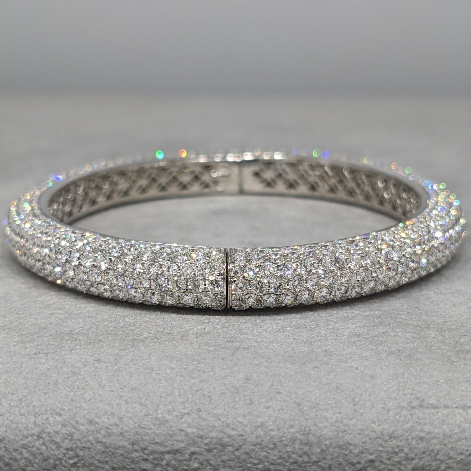 Natural Diamond Pave Bangle Bracelet 16.23 cttw in 18k White Gold