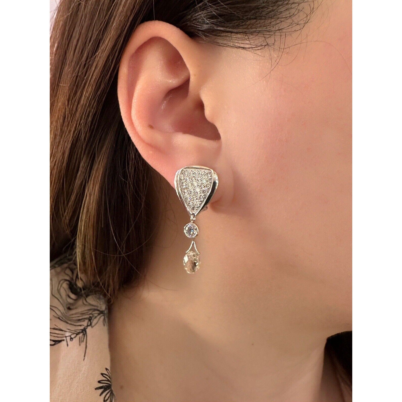 Susan Sadler Pave Diamond & Briolette Drop Earrings in Platinum - HM2524BA