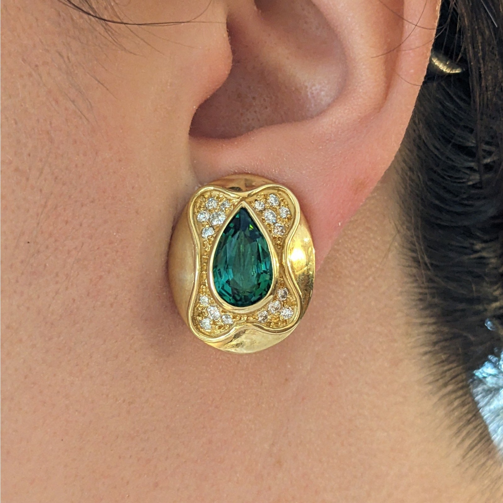 Green Tourmaline and Diamond Earrings in 18k & 14k Yellow Gold