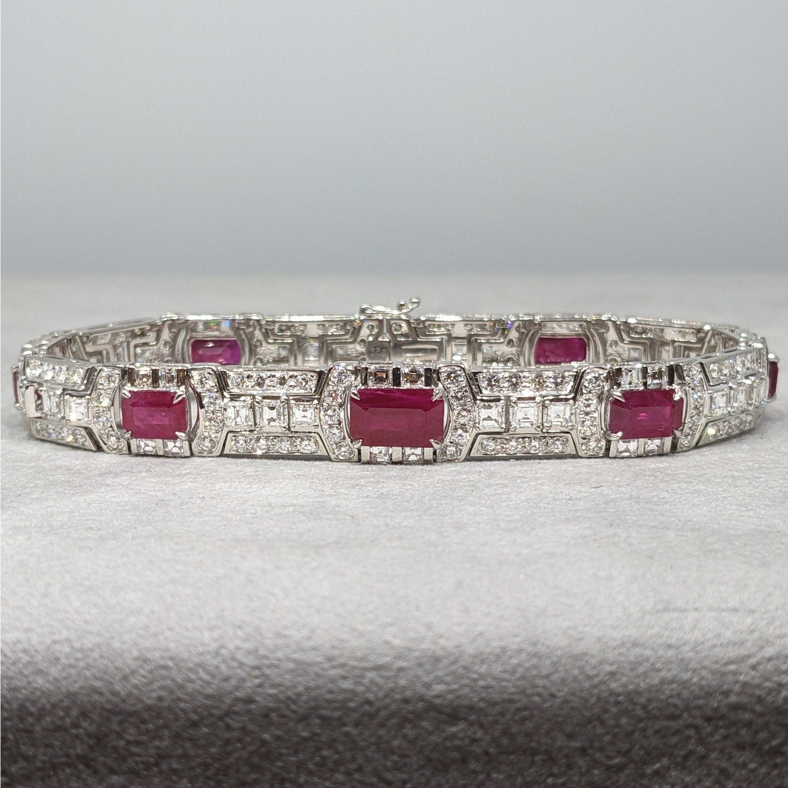 Natural Diamond and Ruby Statement Bracelet in Platinum