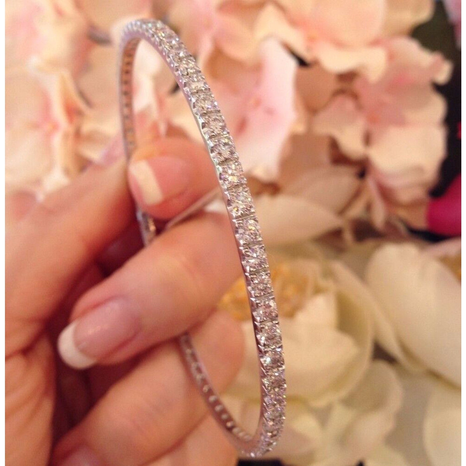 Diamond Eternity Stackable Bangle Bracelet 4.16cttw in 18k White Gold
