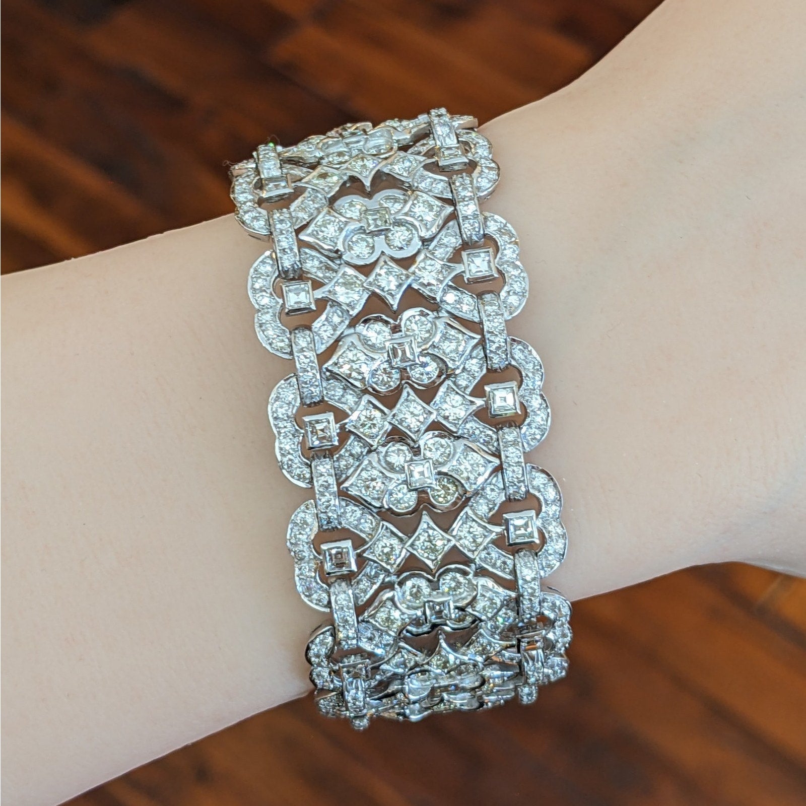 Wide Diamond Bracelet 19.81 cttw in 18k White Gold