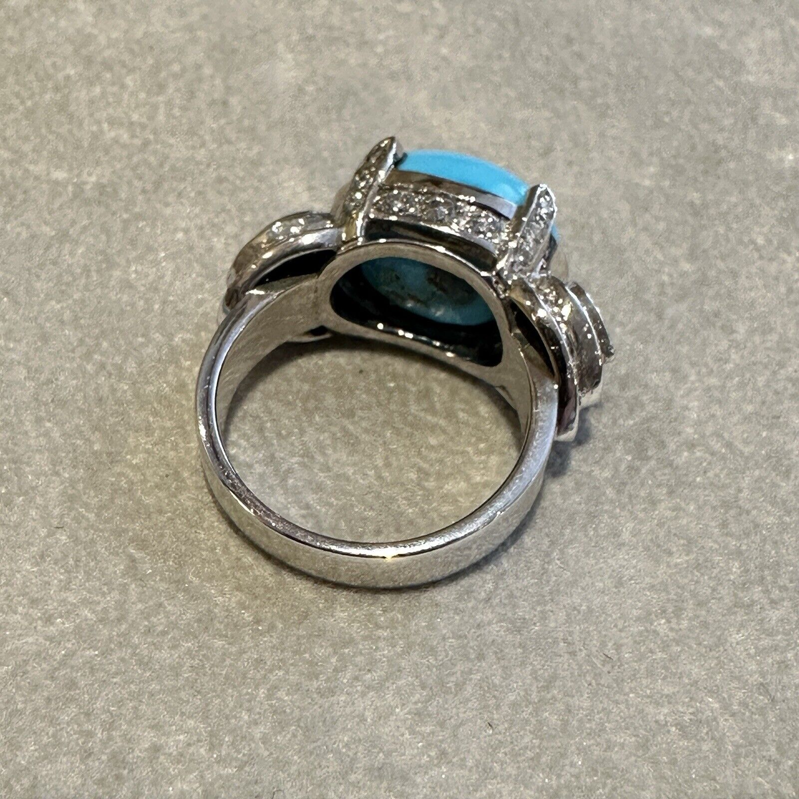 GIA Natural Turquoise, Ruby and Diamond Estate Ring in 18k White Gold