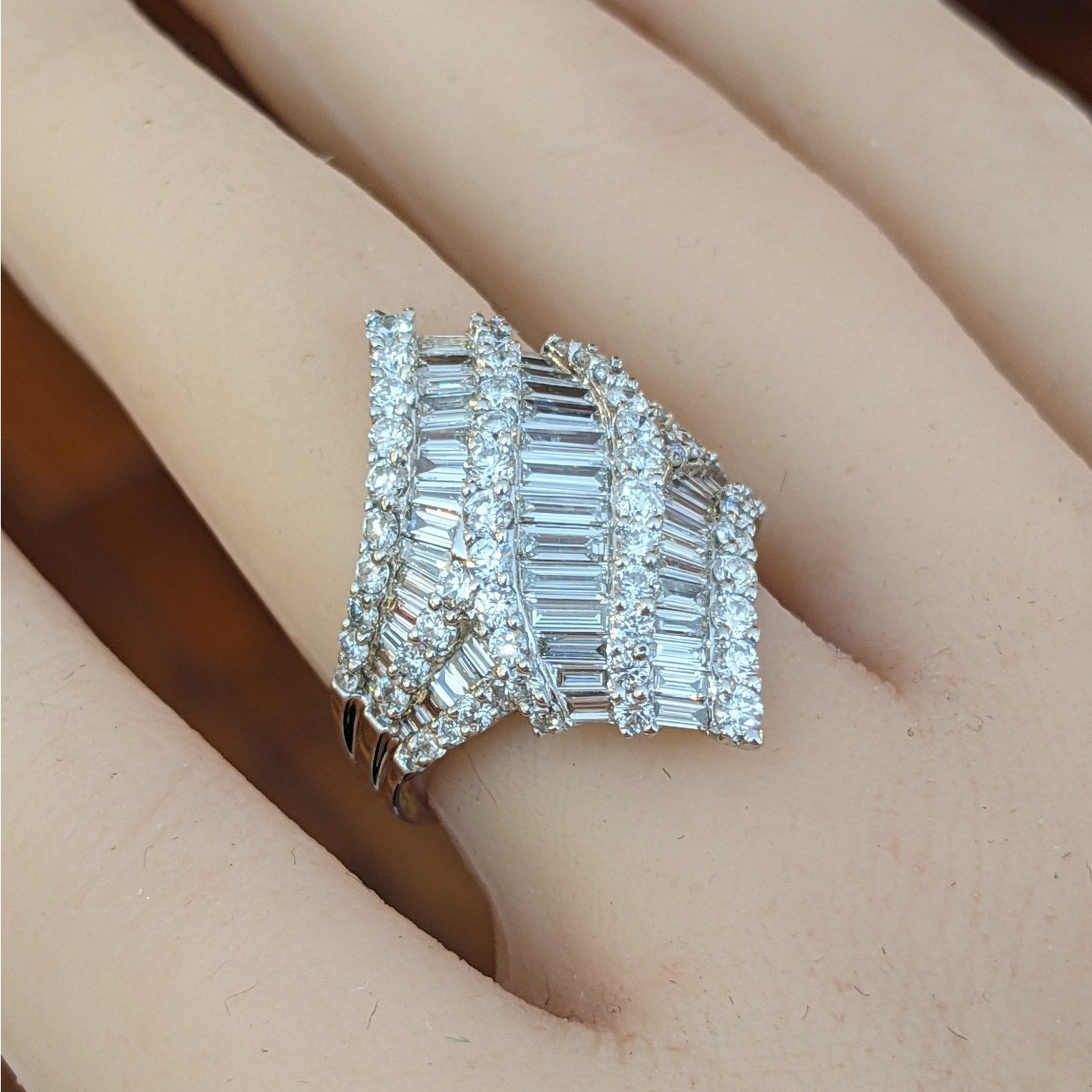 Natural Round and Baguette Diamond Ring 3.02 ctw in 18k White Gold