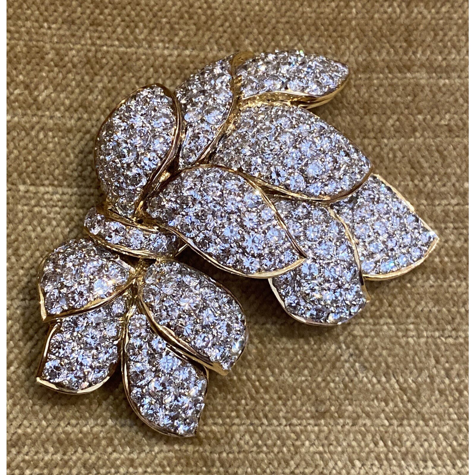 Pave Diamond Floral Spray Pin Brooch 10.86 cttw in 18k Yellow Gold - HM2306E