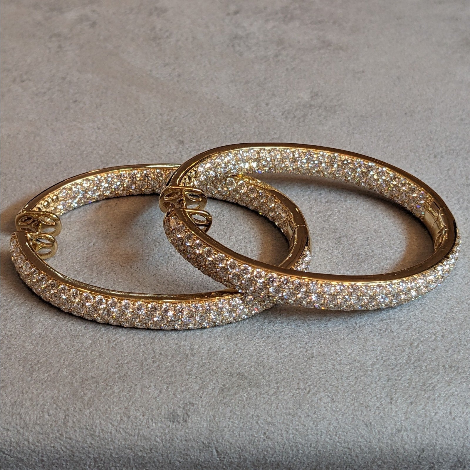 14.85cts Inside Out Oval Pave Diamond Hoop Earrings in 18k Yellow Gold
