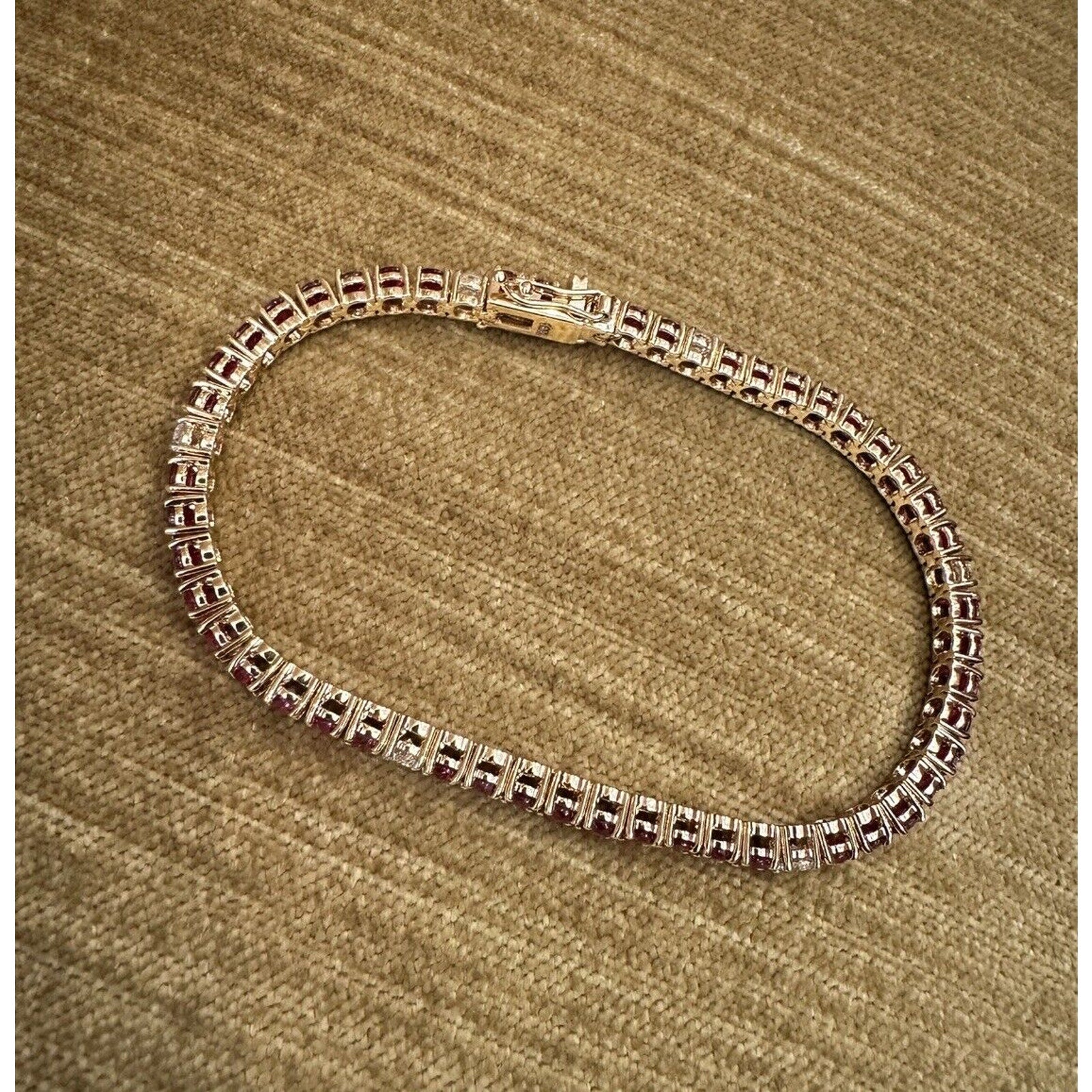 Unheated Ruby and Diamond Line Tennis Bracelet in 18k Yellow Gold