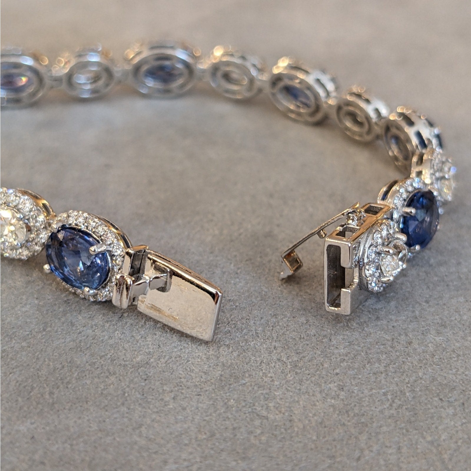 Natural Oval Sapphire and Diamond Bracelet in 14k White Gold