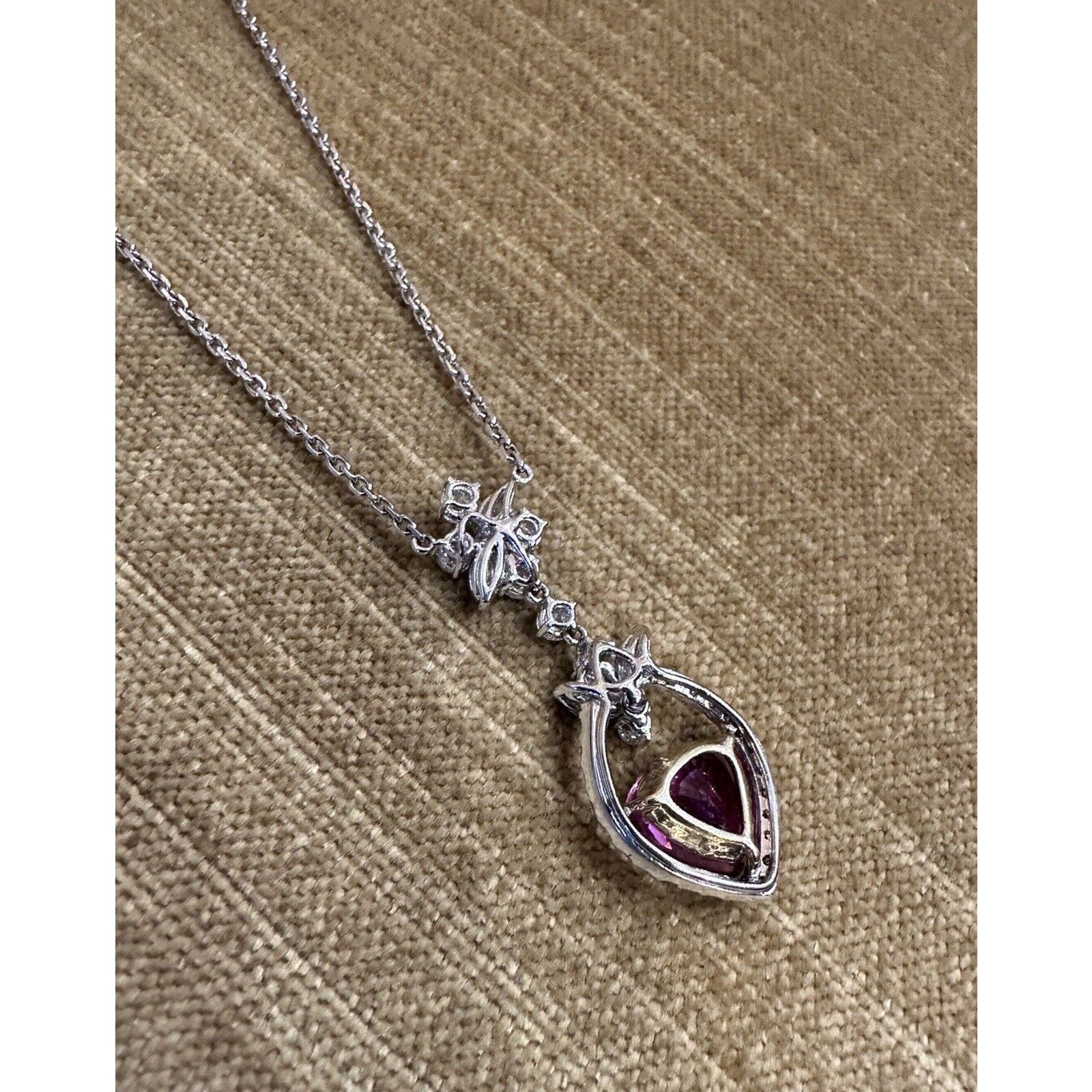 Certified Pink Sapphire and Diamond Pendant Necklace in 18k White Gold