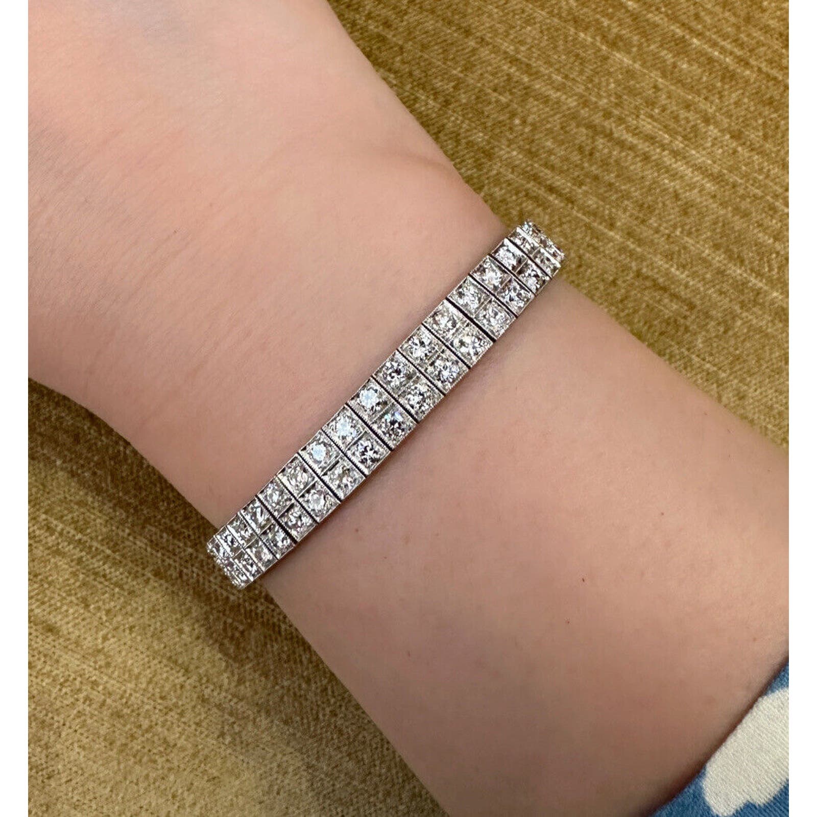 Old Euro Cuts Two row Diamond Tennis Bracelet 7 carats TW in Platinum - HM2490IA