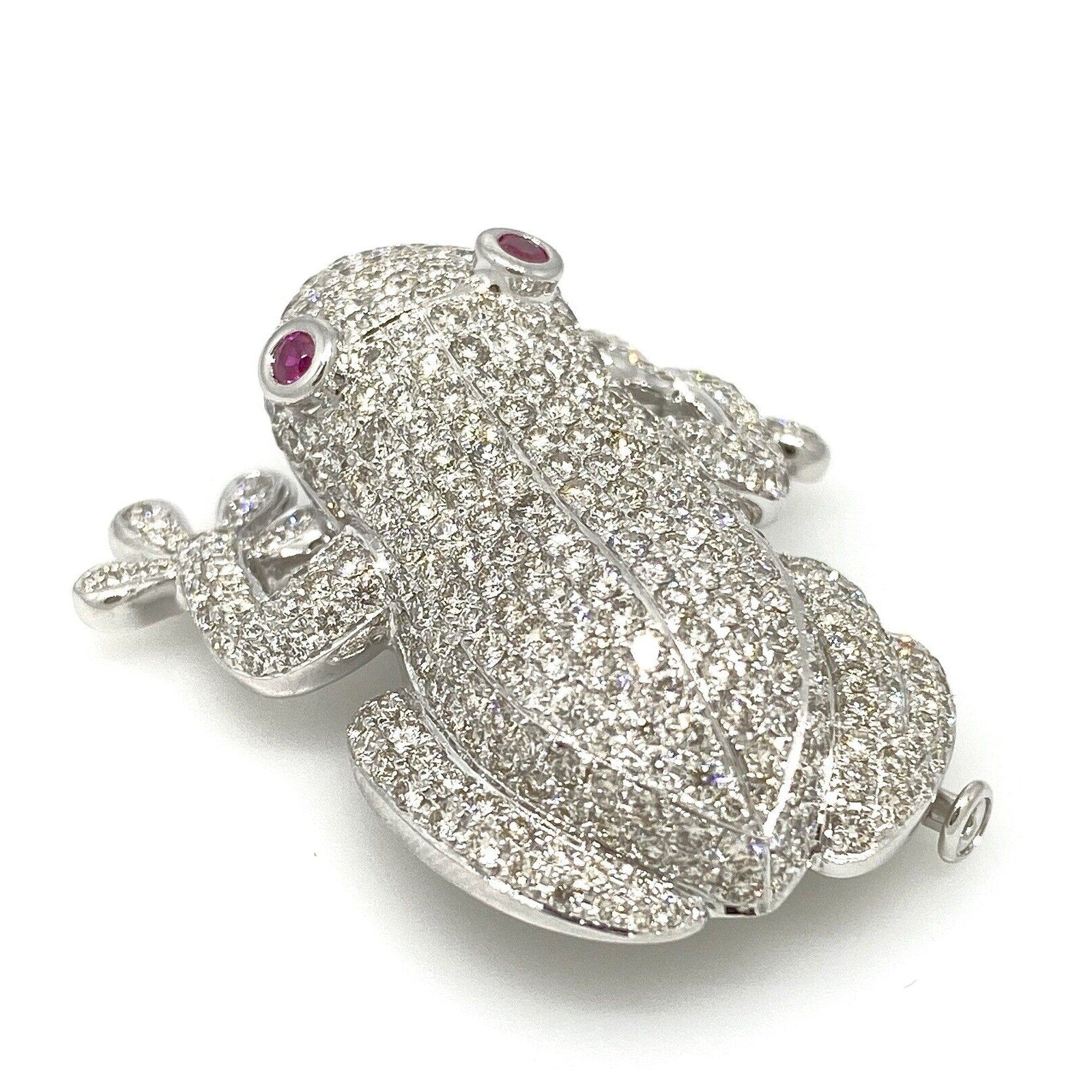 Diamond Pave Tree Frog Pin Brooch in 18k White Gold