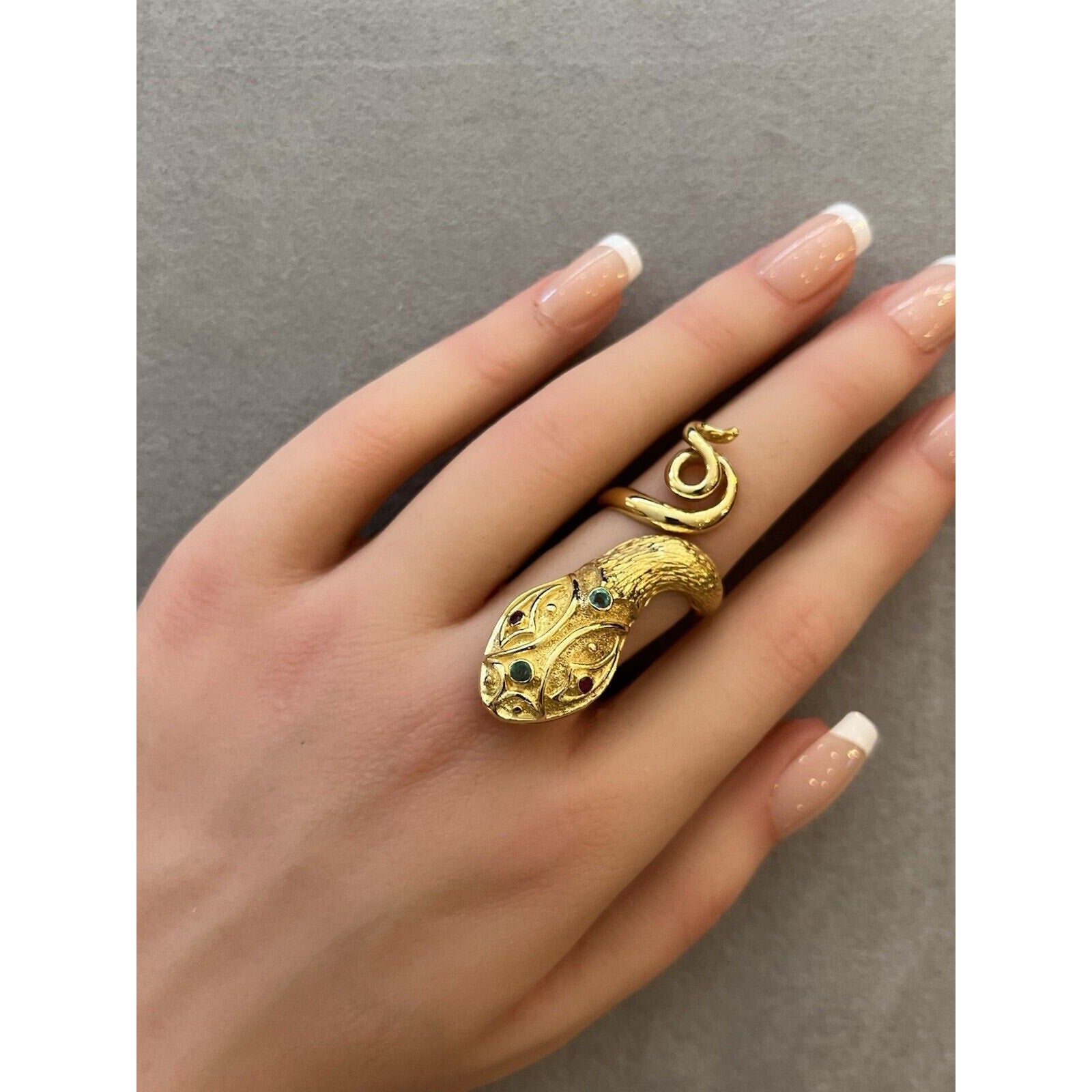 Lalalounis Snake Ring with Ruby and Emeralds in 18k Yellow Gold