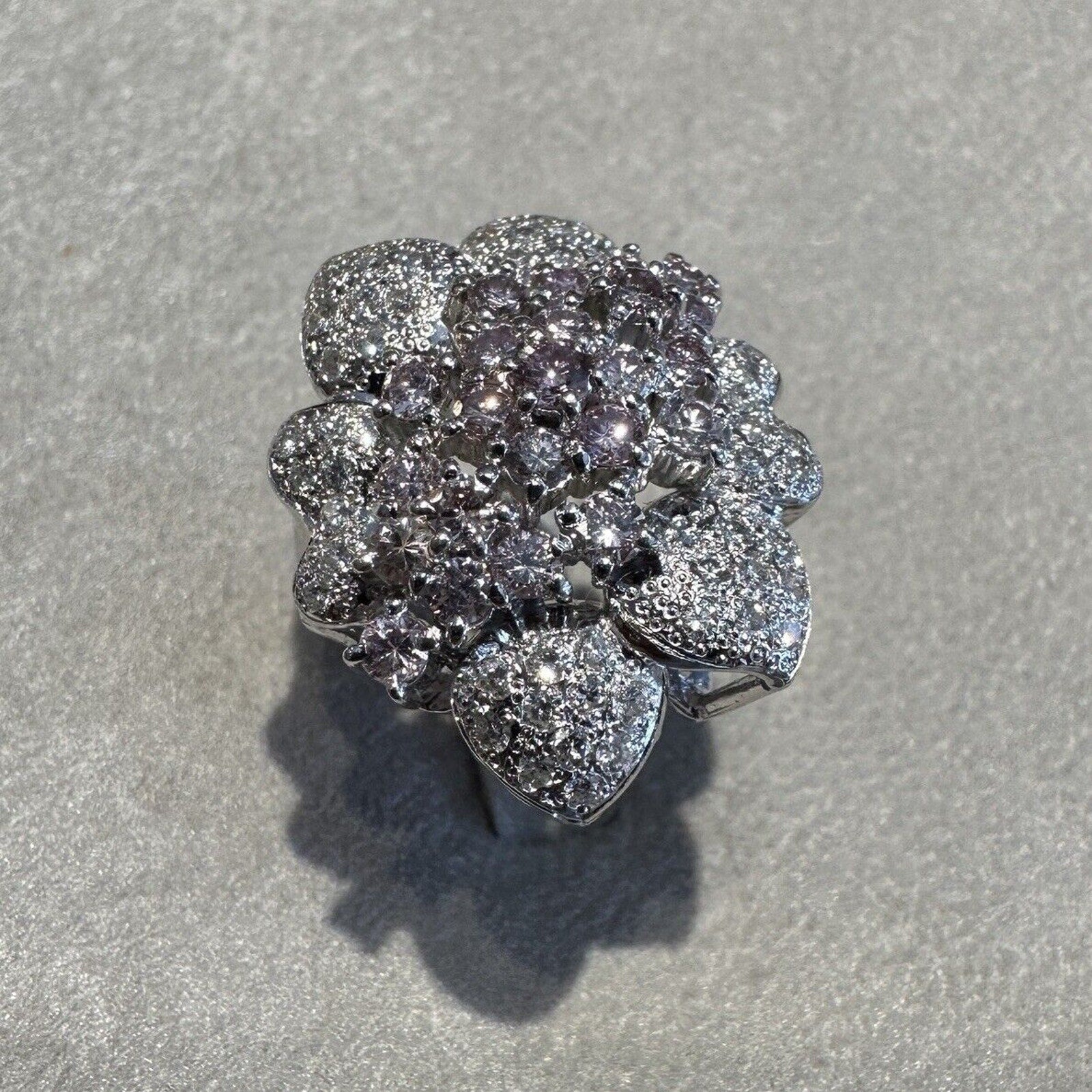 Natural Pink and White Diamond Flower Ring 2.12 cttw in Platinum