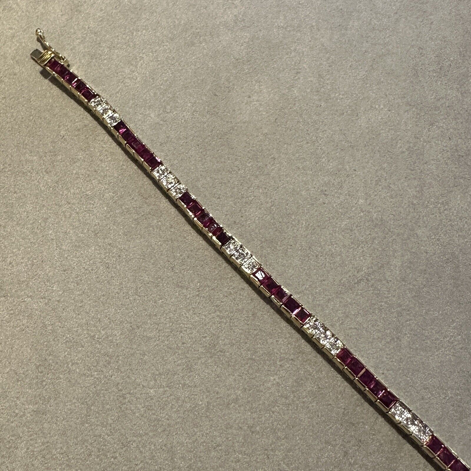 Ruby and Diamond Vintage Line Tennis Bracelet in 18k Yellow/White Gold