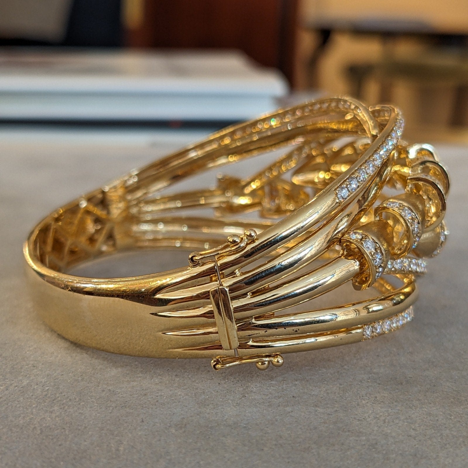 Multi-strand Diamond Bangle Bracelet in 18k Yellow Gold