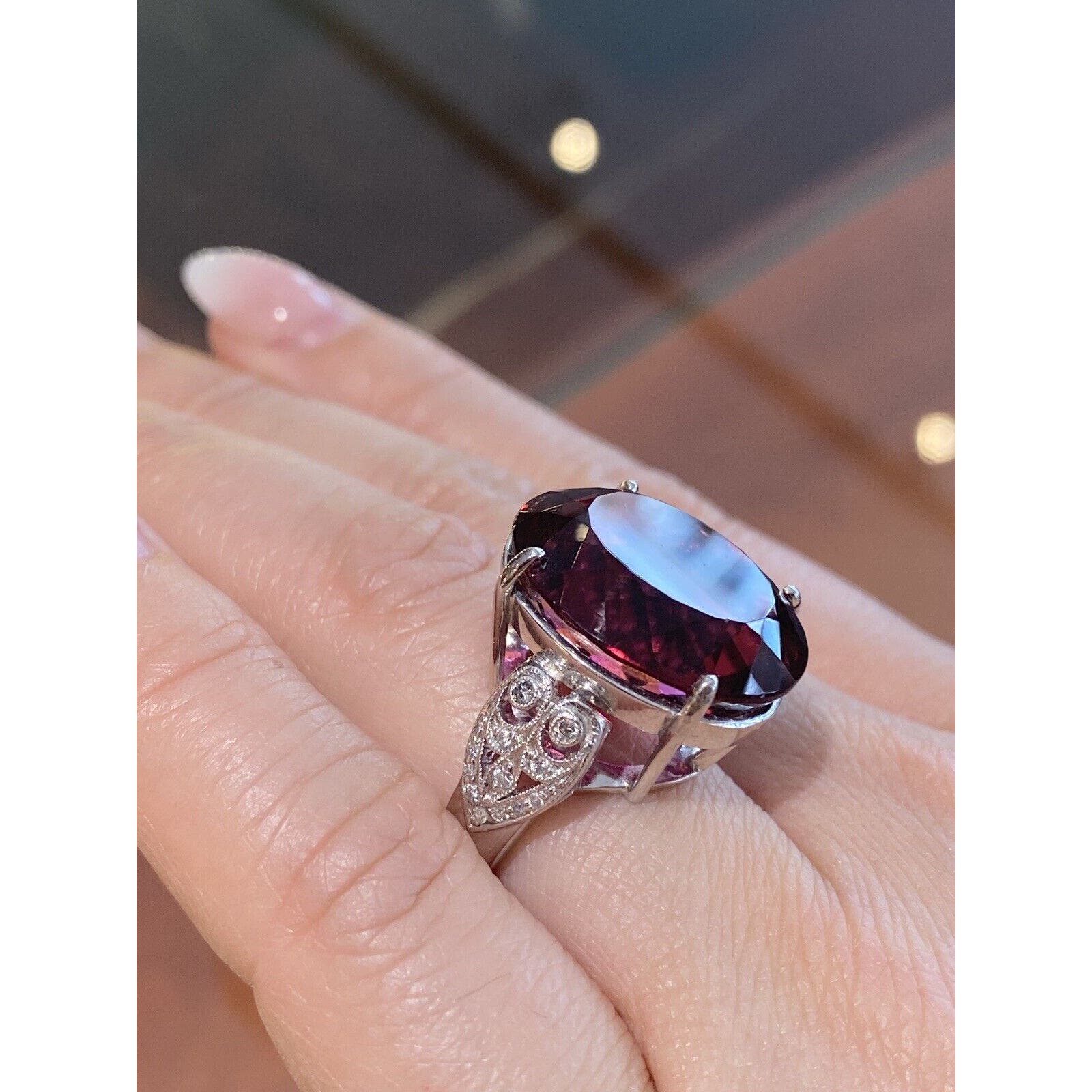 GIA 27.58 ct Oval Rubellite Cocktail Ring with Diamonds in Platinum - HM2370EA