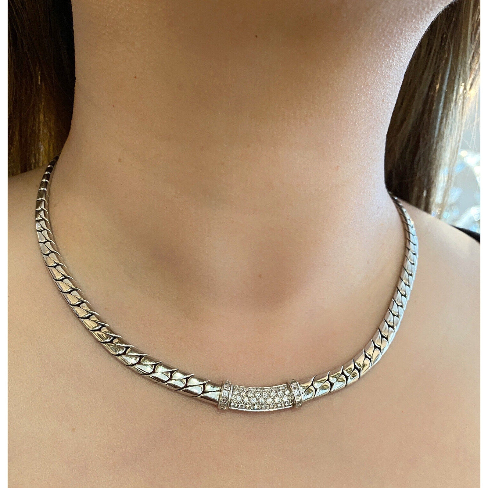 PICCHIOTTI Pave Diamond Curb Link Necklace in 18k White Gold- HM2307BR