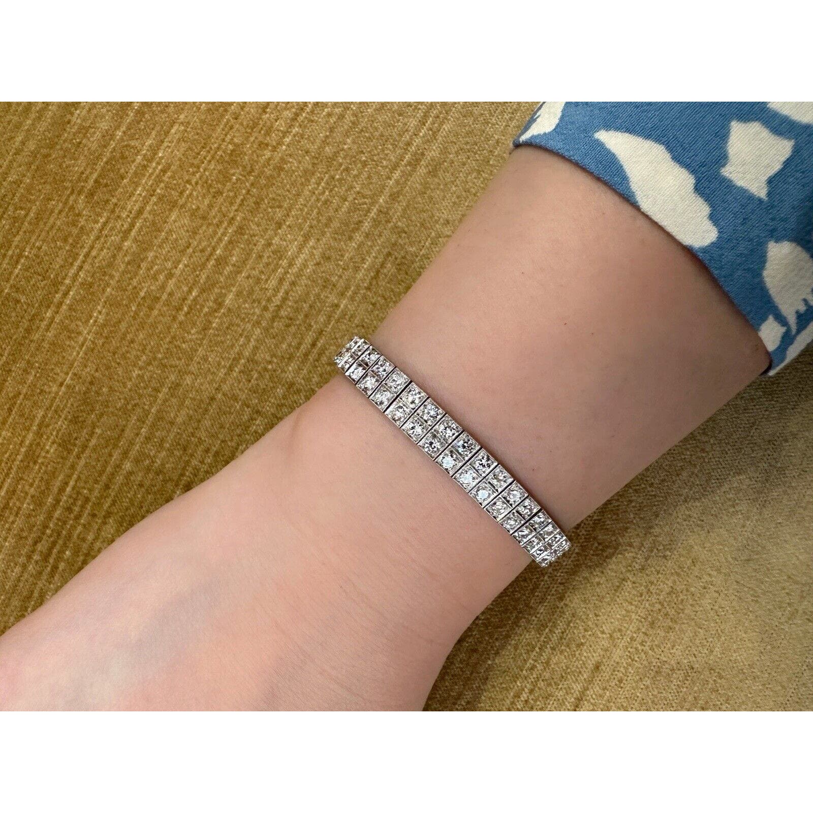 Old Euro Cuts Two row Diamond Tennis Bracelet 7 carats TW in Platinum - HM2490IA