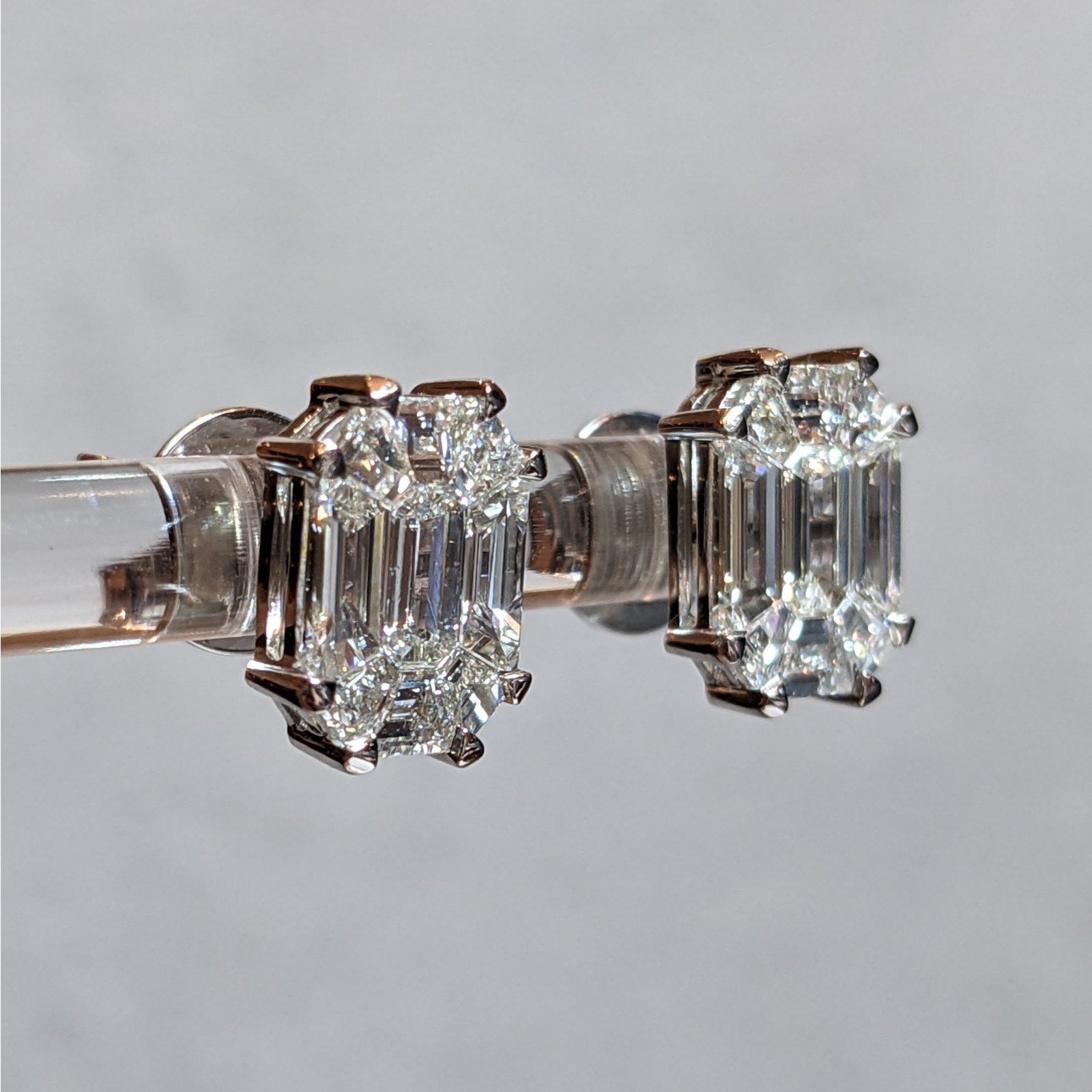 Illusion set Natural Diamond Stud Earrings 1.61cttw in 18k White Gold