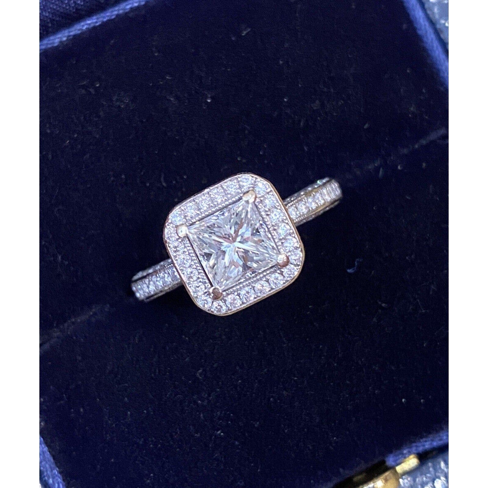 GIA 1.00 ct Princess cut Halo Diamond Ring in 18k White Gold - HM1921B