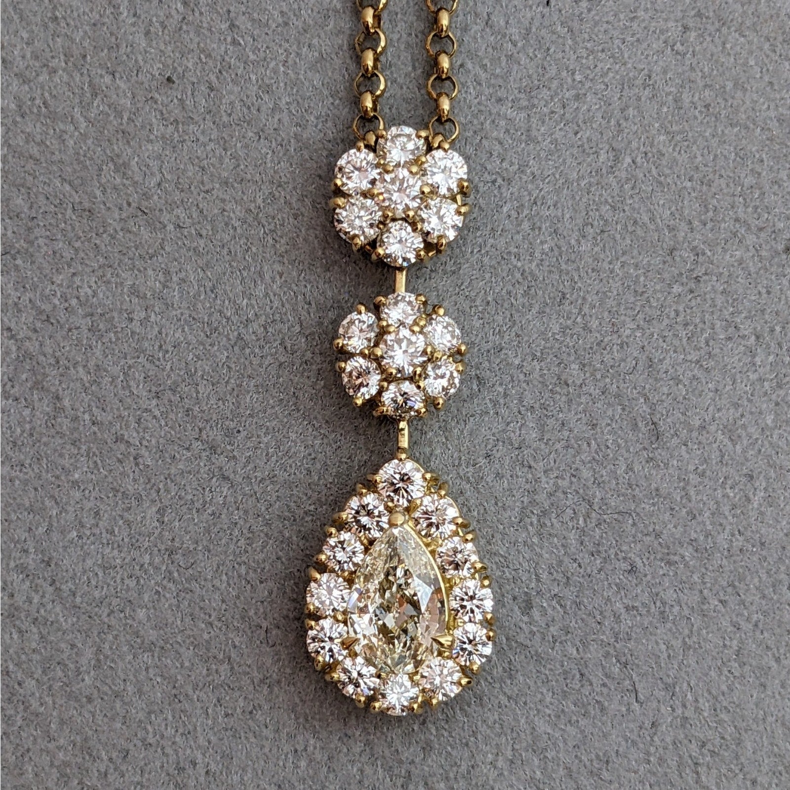 Pear Brilliant Diamond with Floret Pendant Necklace in 18k Yellow Gold