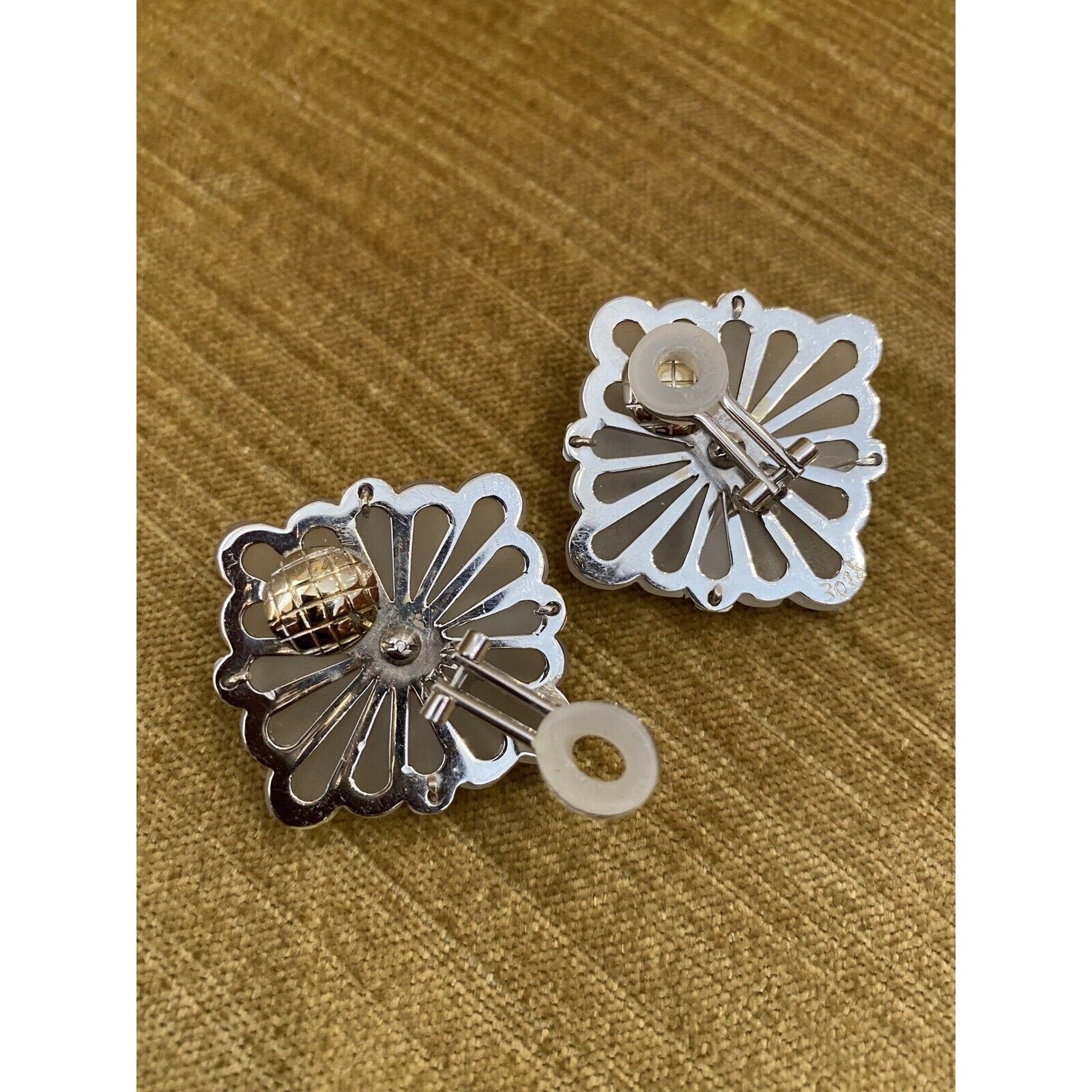 Large Carved Rock Crystal & Diamond Button Earrings in 18k White Gold- HM2401AA