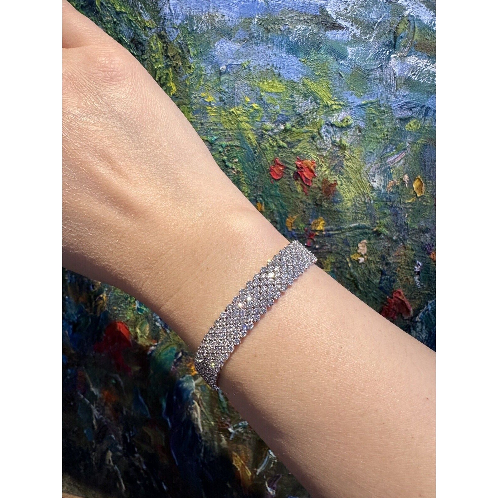 7 Row Natural Diamond Bracelet 10.50 ct in 18k White Gold