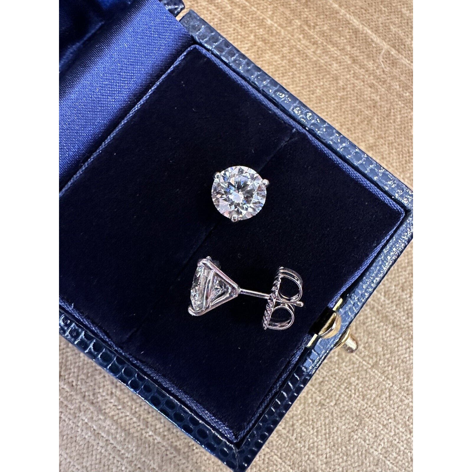 Round Diamond Stud Earrings GIA Certified 4.14 Cts in 18k White Gold - HM2513AI