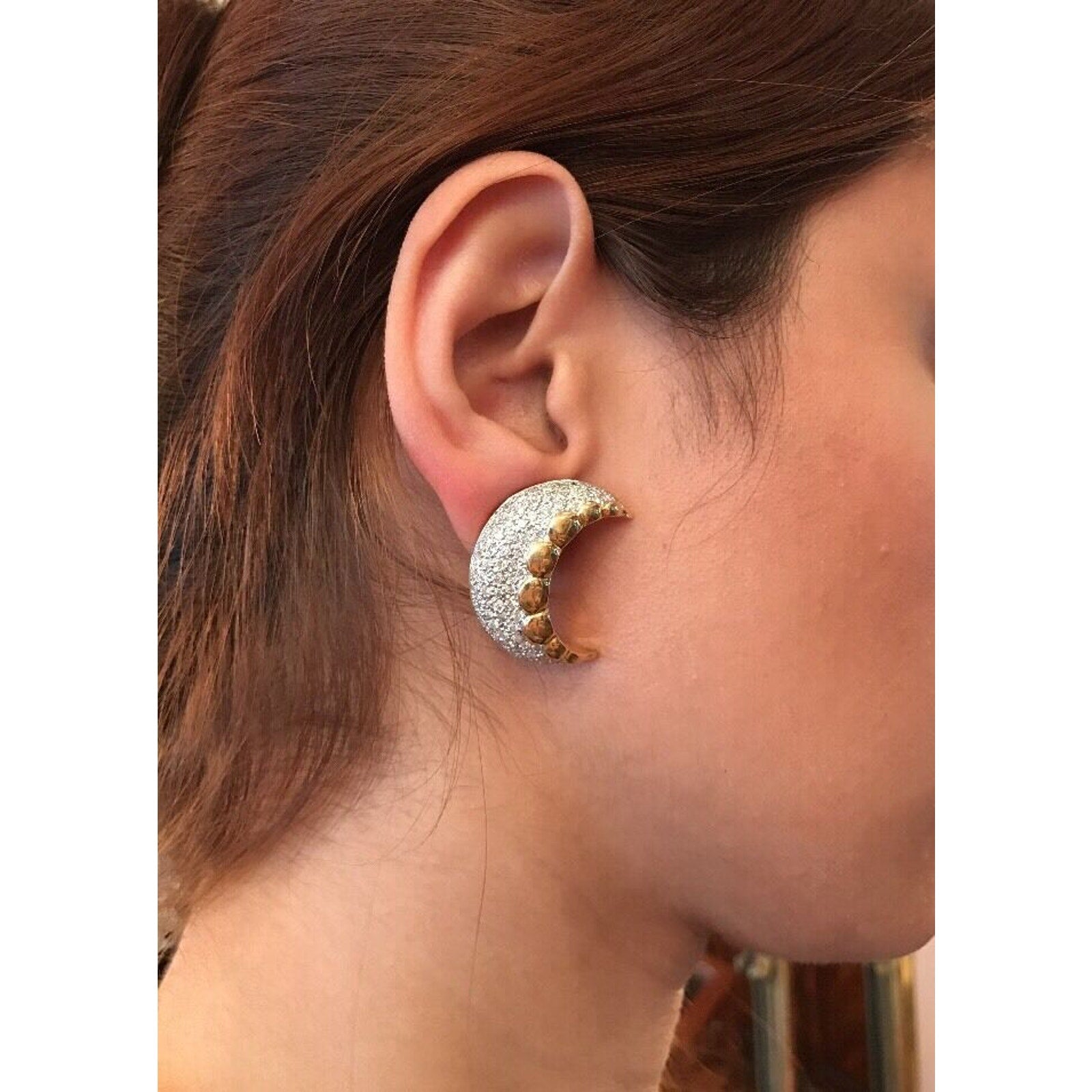 Crescent Shaped Pave Diamond Earrings in 18K Yellow Gold - HM1415BE