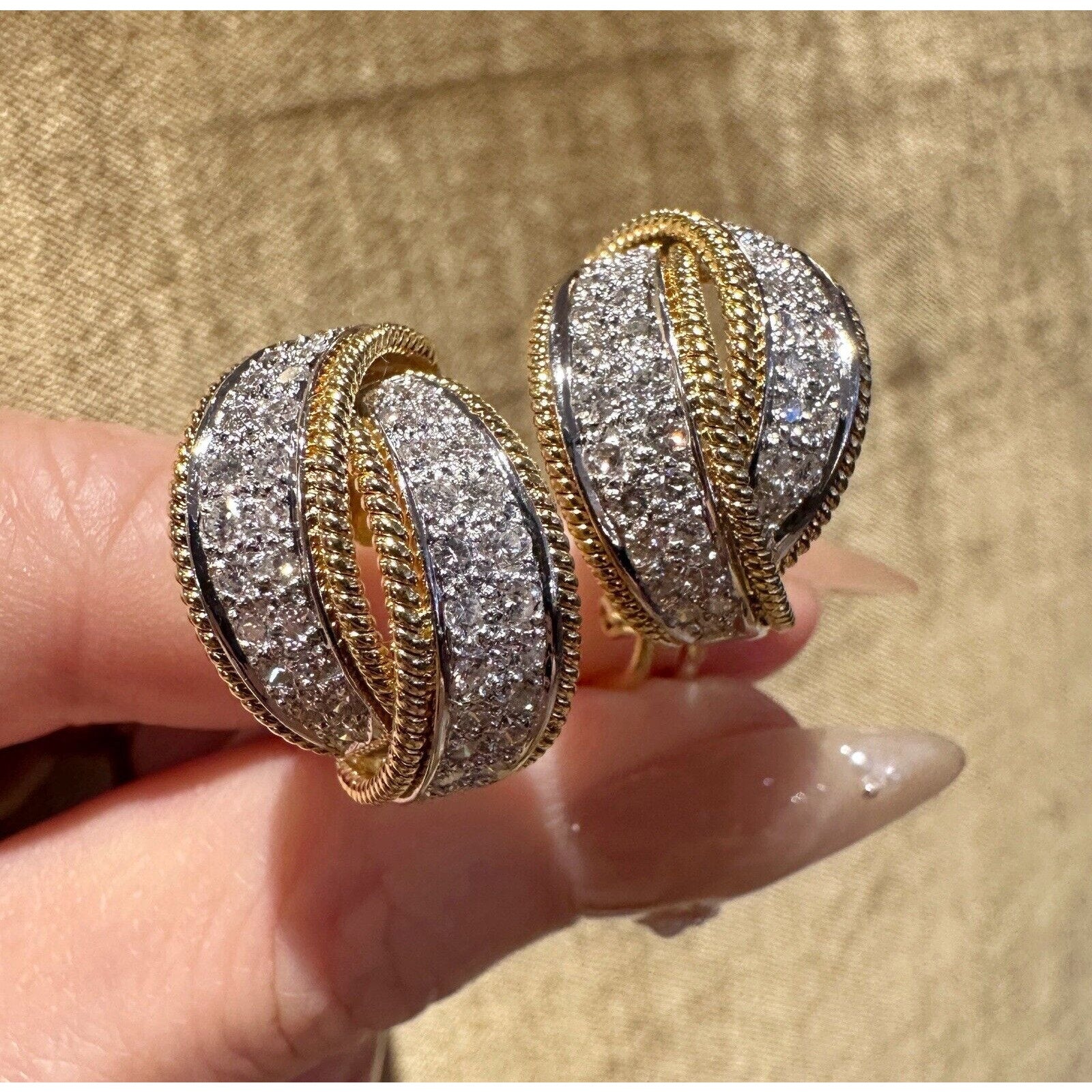 Pave Diamond Crossover Earrings in 18k Yellow Gold