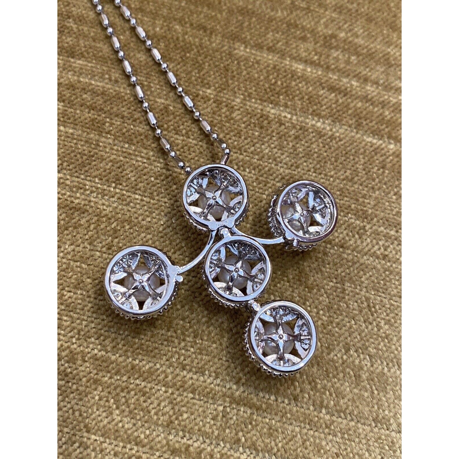 Diamond and Pearl Cross Pendant Necklace in Platinum