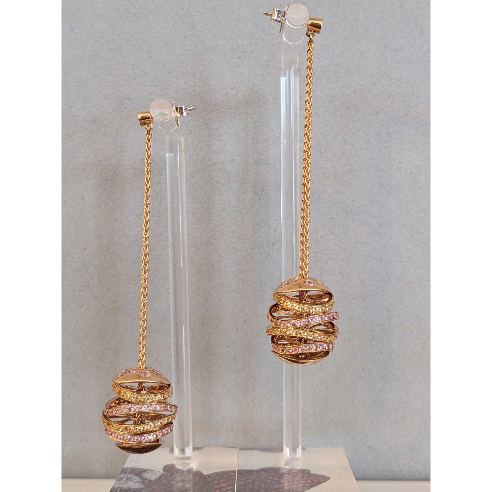 iO Si Italy Pink and Yellow Sapphire Bauble Earrings in 18k Gold