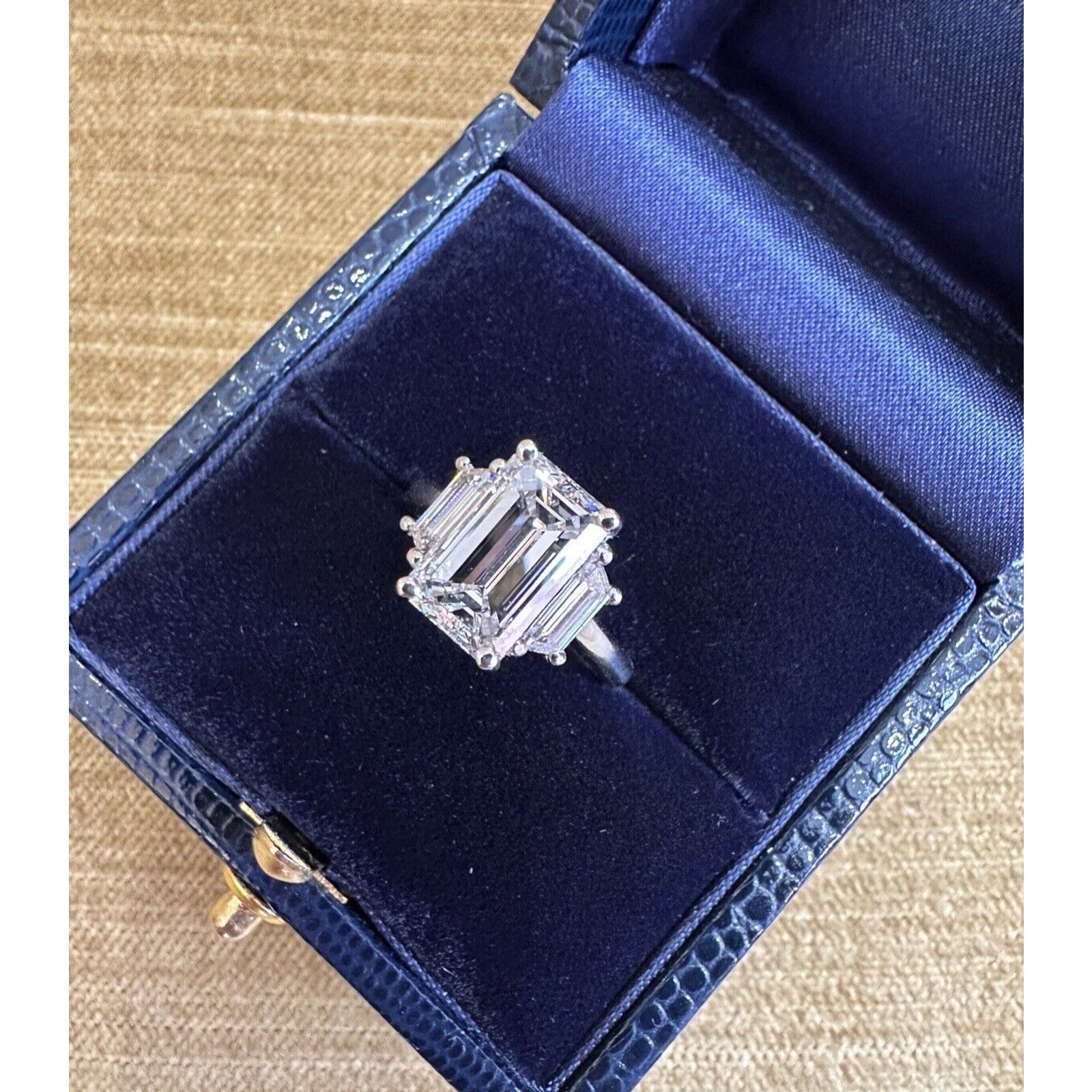 GIA 3.53 ct H-VS1 Emerald Cut Diamond Three Stone Ring in Platinum - C300EV