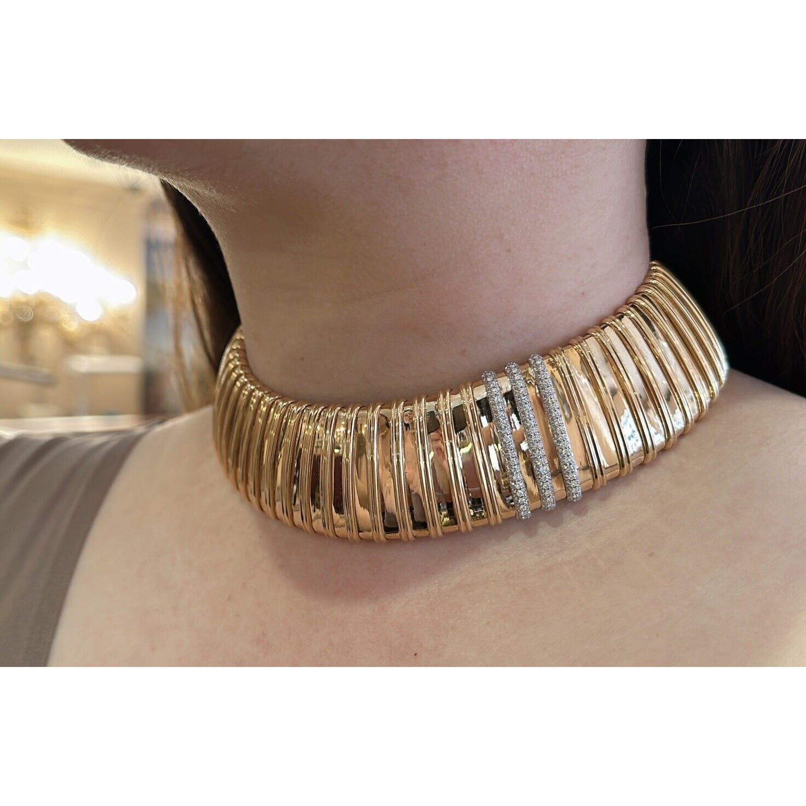 Roberto Coin Wide Collar Necklace with Diamonds in 18k Rose Gold-HM2376SV
