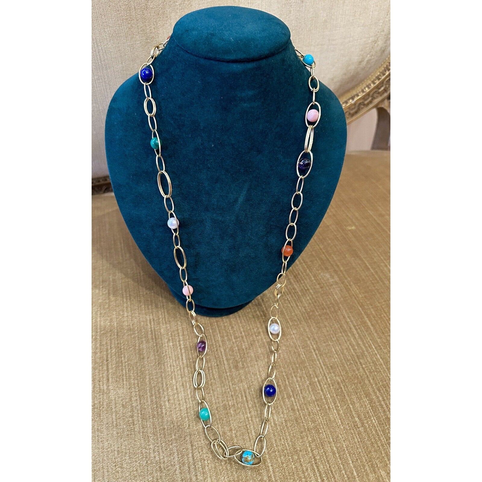 Ippolita 36" Open Link Necklace with Multi-stone Beads 18k Yellow Gold-HM2422BA