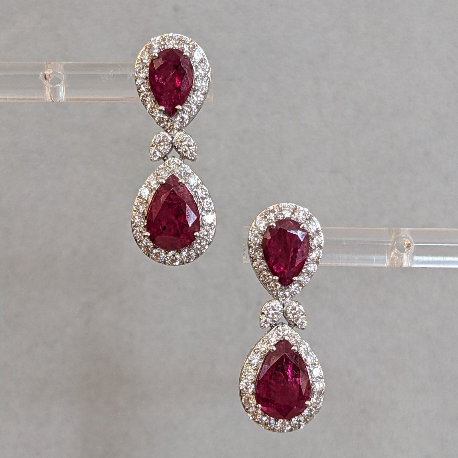 Natural Unheated Ruby and Diamond Drop Earrings in 18k White Gold